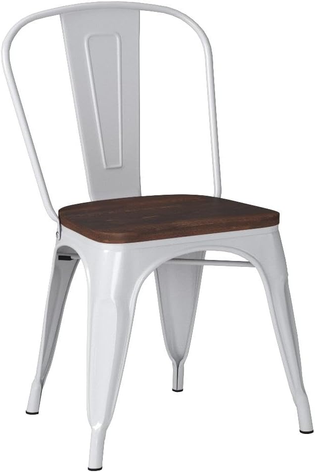 COSTWAY 18 Inch Dining Chair Set of 4, Industrial Vintage Stackable Metal Chairs, Counter Bar Chairs with High Backrest, Wood Seat, for Home, Kitchen and Cafe Bar Use