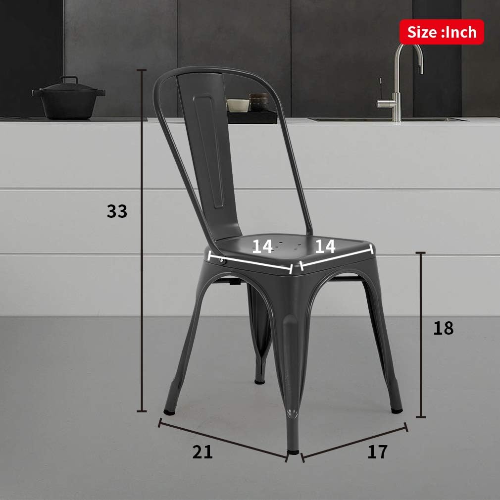 FDW Metal Dining Chairs Metal Chairs Patio Chair Seat Height Dining Room Kitchen Chair Tolix Restaurant Chairs Bar Stackable Chair Trattoria Metal Indoor Outdoor Chairs (Black)