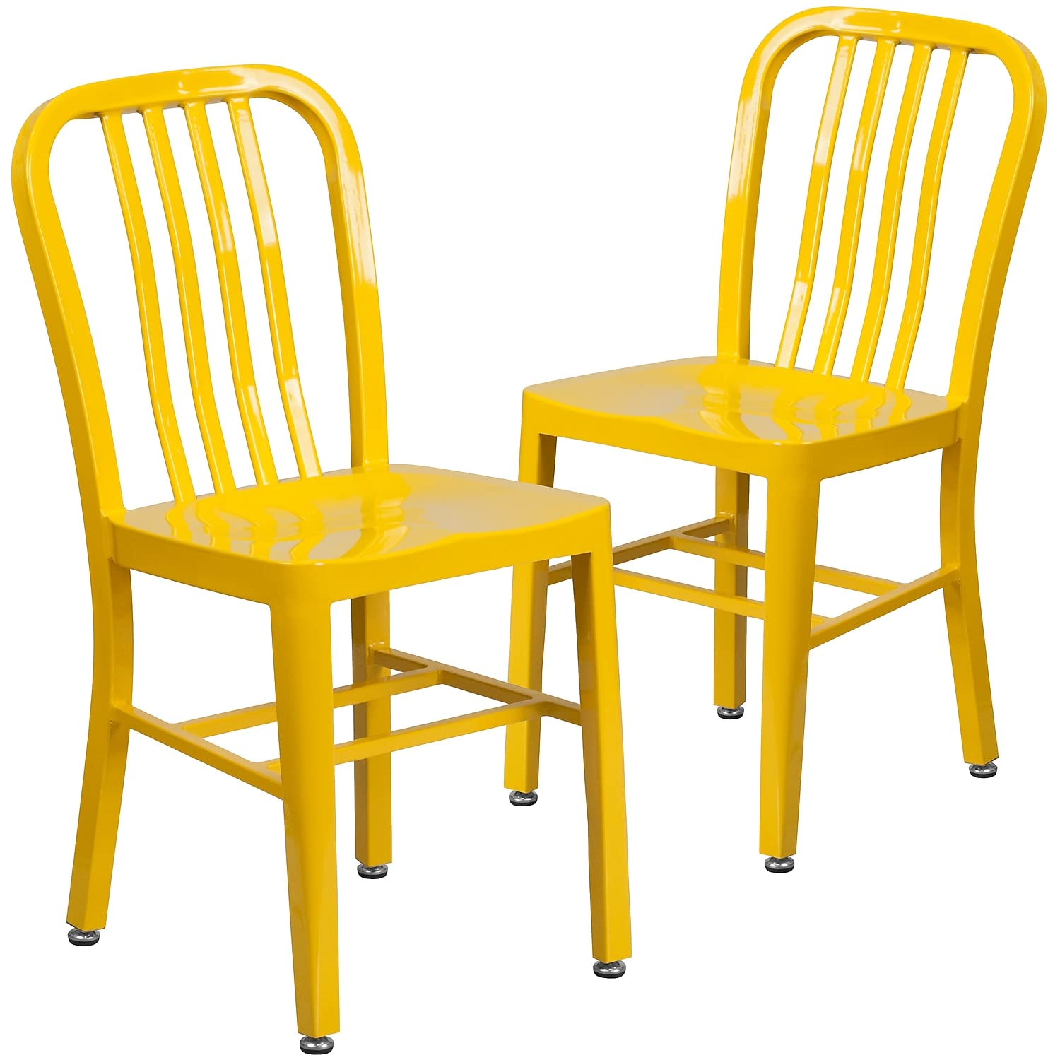 Flash Furniture Gael Indoor/Outdoor Modern Metal Dining Chairs, Commercial-Grade Galvanized Steel Restaurant Chairs, Set of 2, Silver