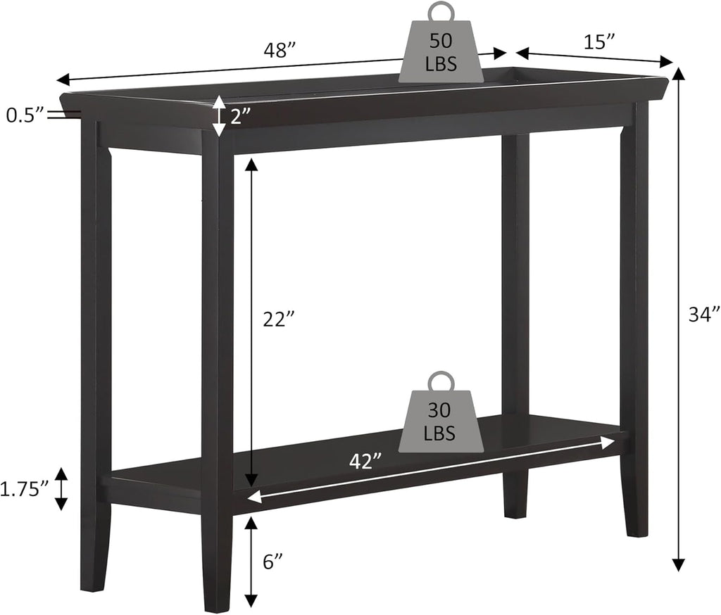 Convenience Concepts Ledgewood Console Table 48" - Modern Narrow Sofa Display Accent with Storage Shelf for Transitional, Traditional Living Room, Entryway, Hallway, or Bedroom, Espresso