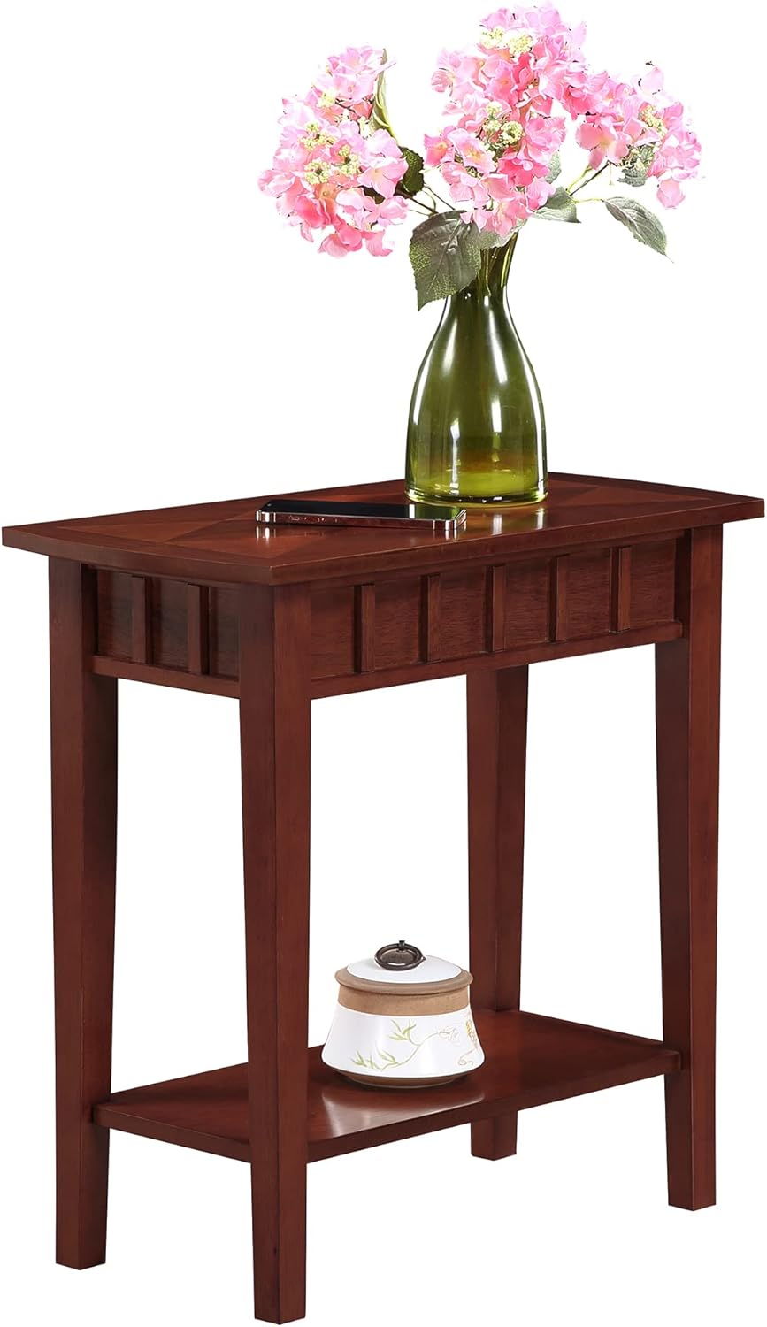 Convenience Concepts Dennis End Table with Shelf 24" - Modern Living Room Side Table with Shelf, Transitional Nightstand, Mahogany