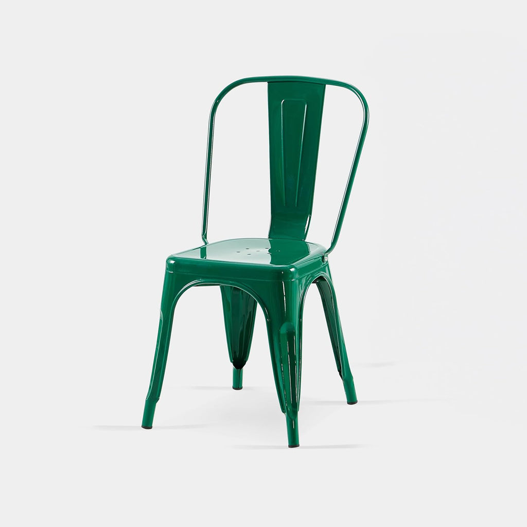 AC Pacific 18 Inch Seat Height Industrial Metal Dining Chairs, Stackable Kitchen or Bar Seat, Durable Modern Design, Versatile Accent Furniture, Set of 4, Green