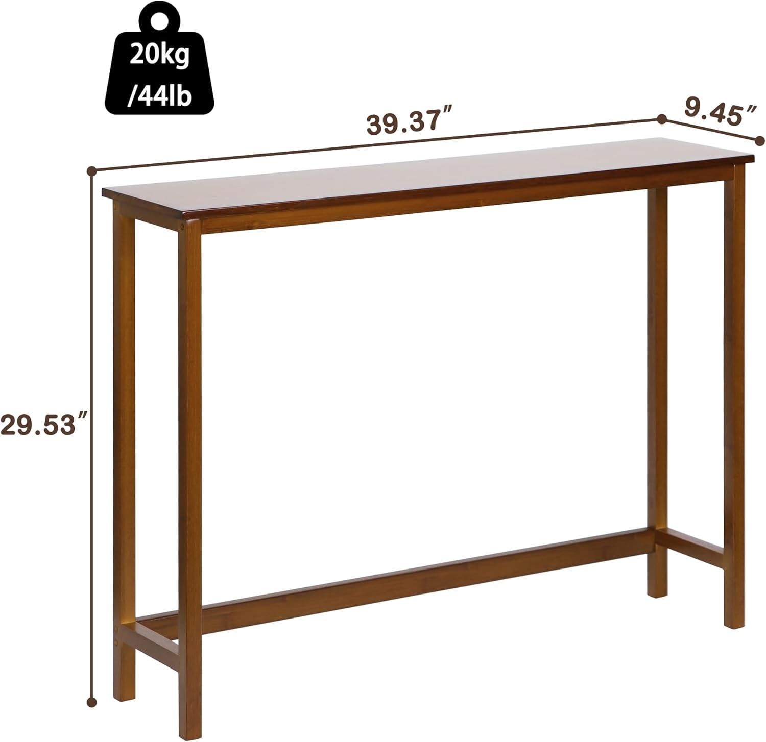 Bamboo Narrow Console Table, 39.4"(L) Wood Small Entryway Table, Accent Slim Hallway Tables, Thin Sofa Side Tables for Hallway, Living Room, Bedroom, Foyer, Walnut