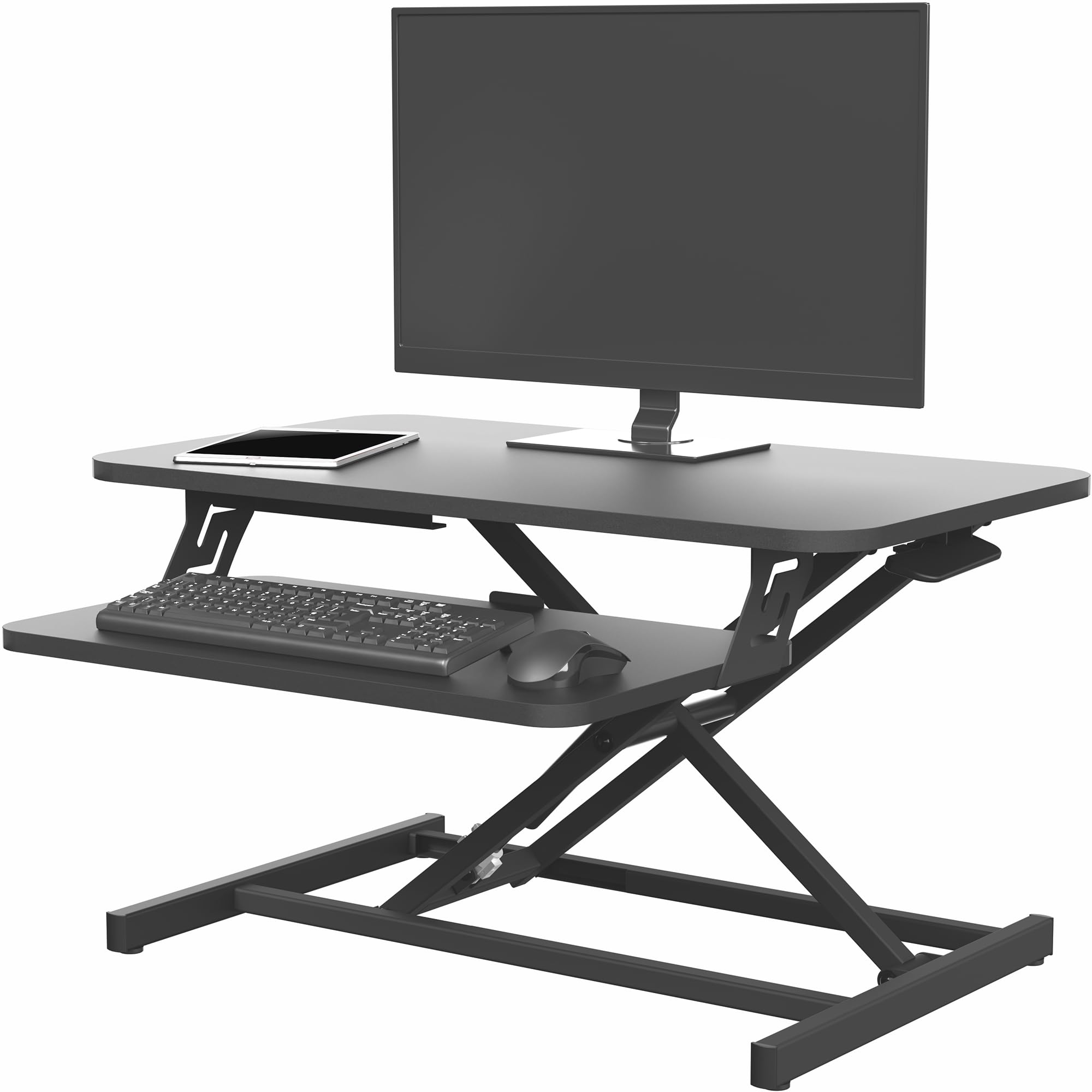 VIVO Desk Converter 32 inch Height Adjustable, MDF Wood Sit to Stand Riser, White, DESK-V000SW
