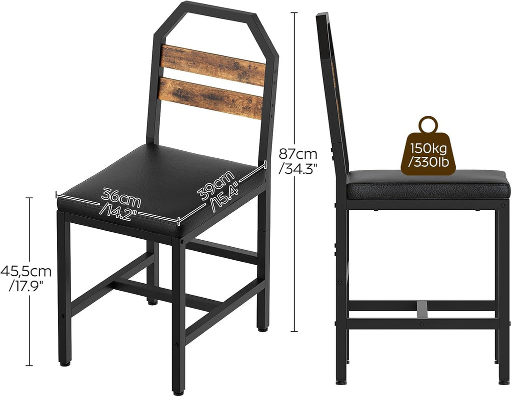 Dining Chairs, Kitchen Chairs with Back Support, Upholstered Seat and Metal Legs, for Kitchen, Living Room, Rustic Brown and Black CY02L4BR