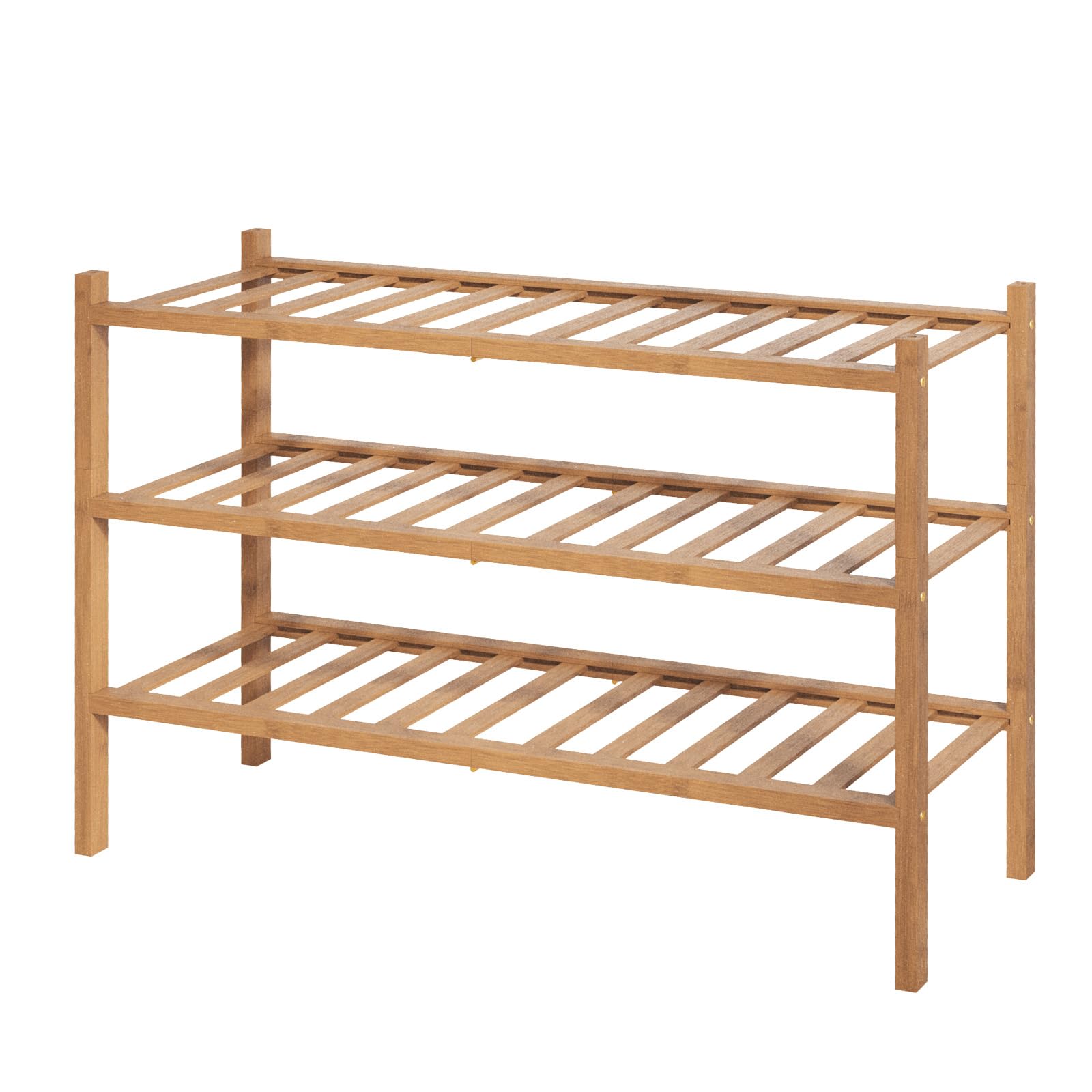 Kitsure Bamboo Wooden Shoe Rack for Closet - Stackable Shoe Organizer with Modular Structure, Space-Saving Shoe Shelf for Entryway, Living Room, Bedroom, 26.8" x 11" x 18.9", Natural