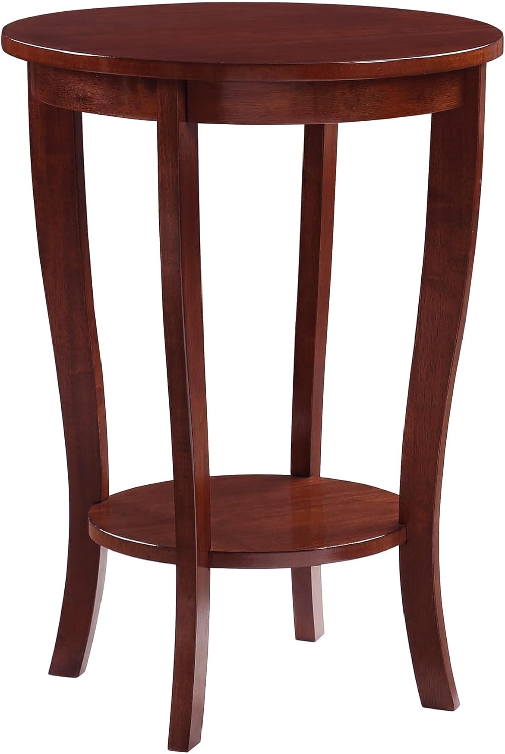 Convenience Concepts American Heritage Round End Table with Shelf, Mahogany