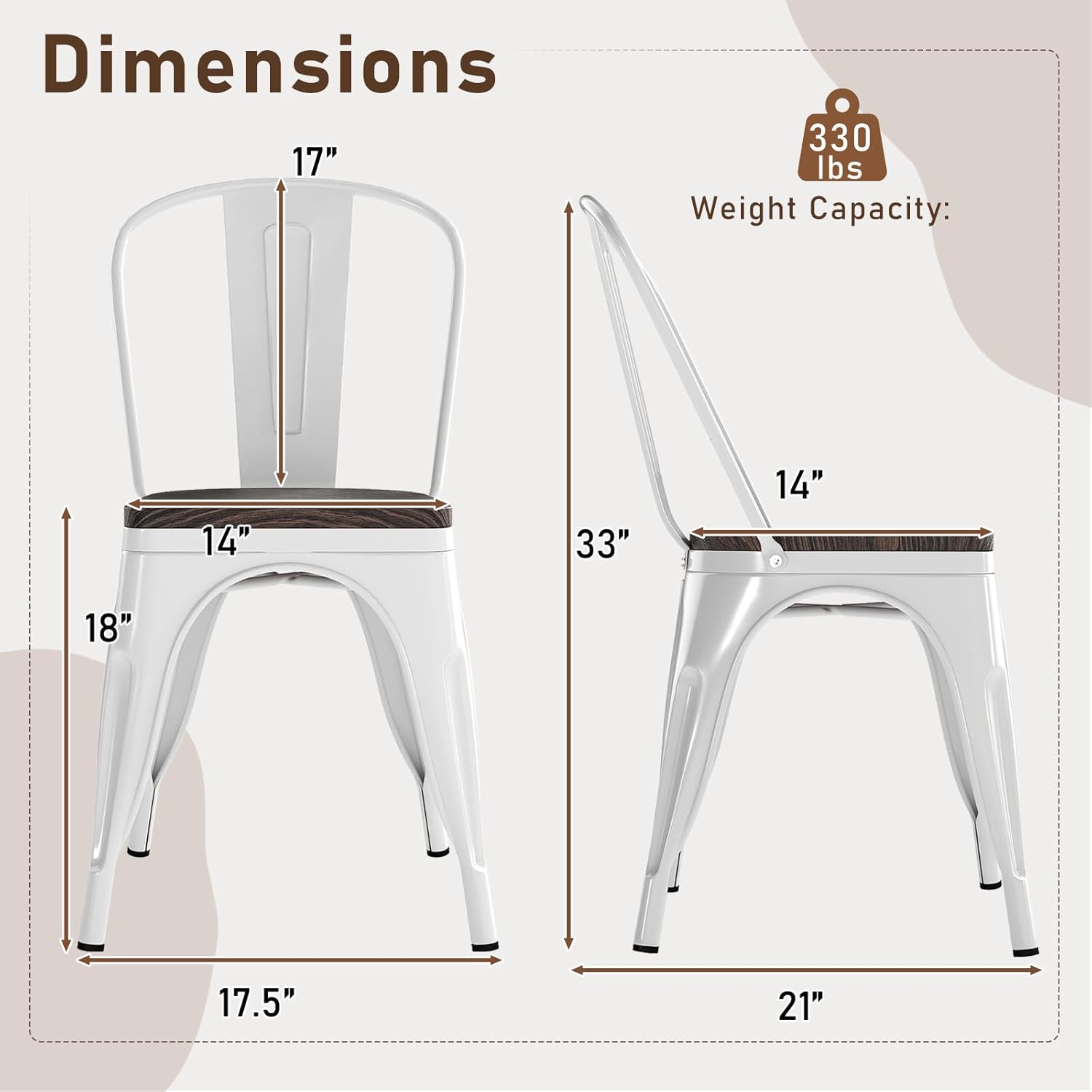 COSTWAY 18 Inch Dining Chair Set of 4, Industrial Vintage Stackable Metal Chairs, Counter Bar Chairs with High Backrest, Wood Seat, for Home, Kitchen and Cafe Bar Use