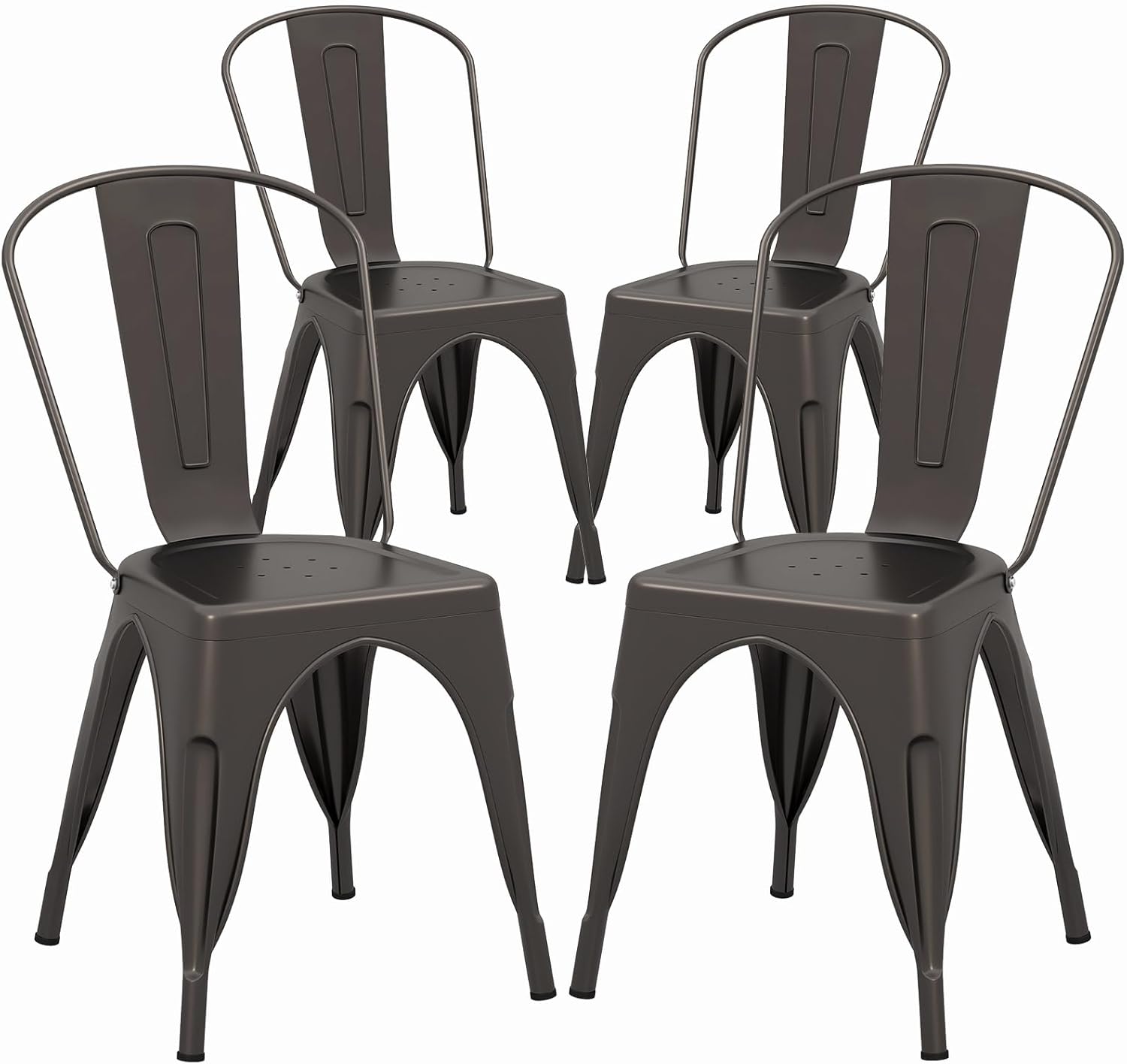 COSTWAY Metal Dining Chairs Set of 4, 18 Inch Stackable Industrial Kitchen Tolix Side Chairs with Detachable High Back for Dining Room, Cafe, Restaurant, Bistro (Bronze)