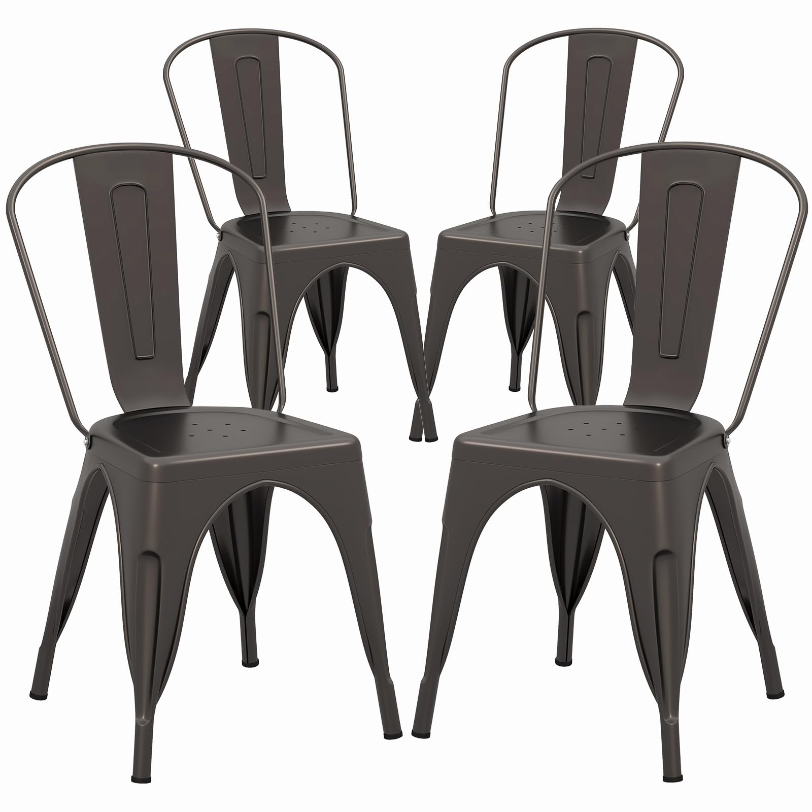 COSTWAY Metal Dining Chairs Set of 4, 18 Inch Stackable Industrial Kitchen Tolix Side Chairs with Detachable High Back for Dining Room, Cafe, Restaurant, Bistro (Bronze)