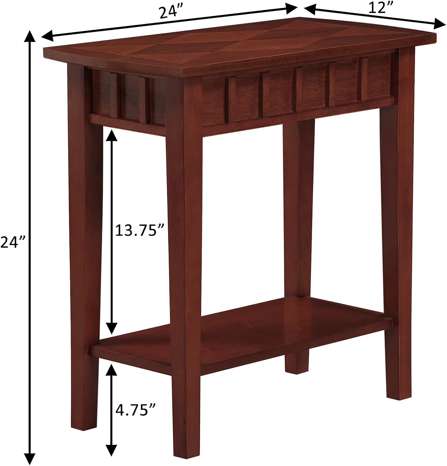 Convenience Concepts Dennis End Table with Shelf 24" - Modern Living Room Side Table with Shelf, Transitional Nightstand, Mahogany