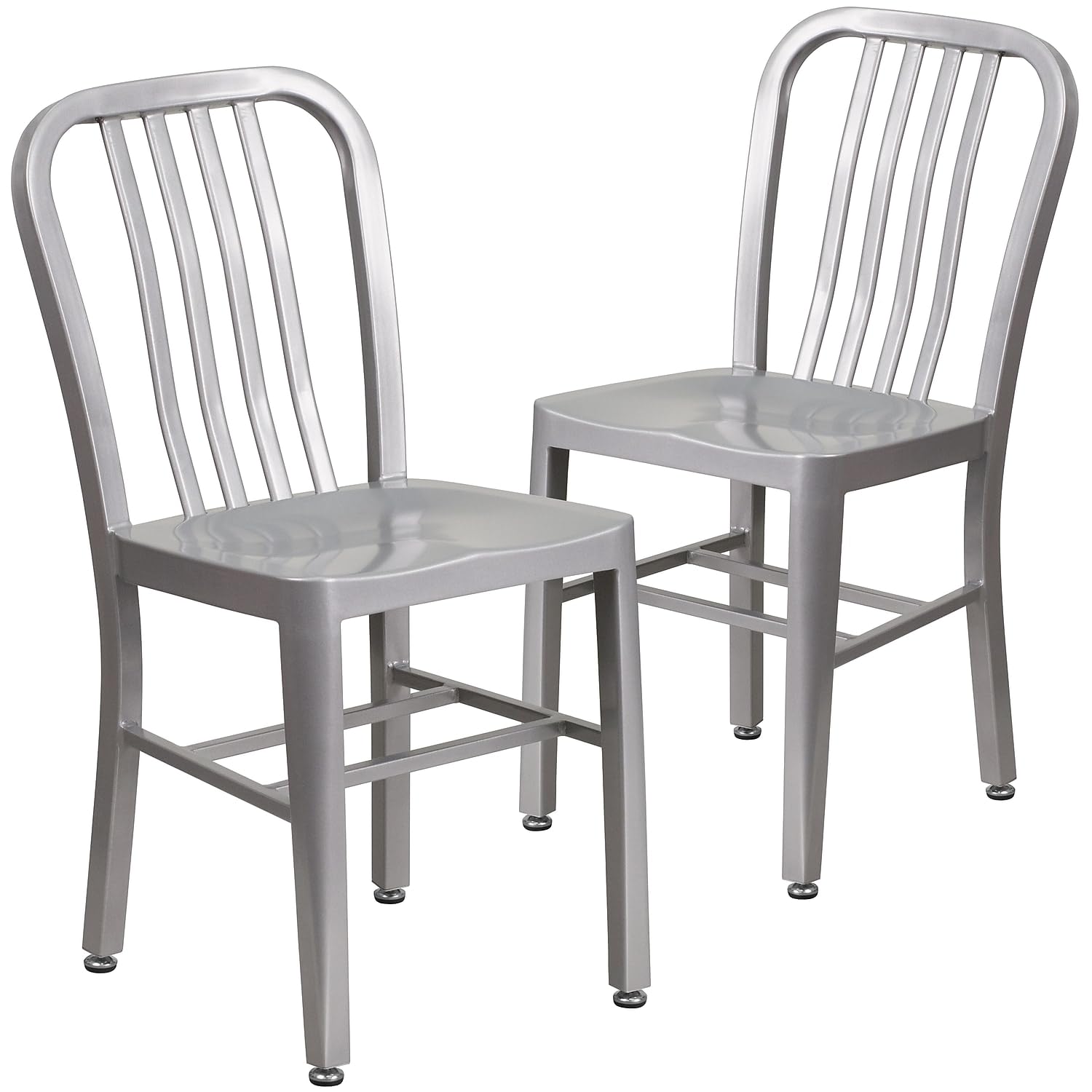 Flash Furniture Gael Indoor/Outdoor Modern Metal Dining Chairs, Commercial-Grade Galvanized Steel Restaurant Chairs, Set of 2, Silver