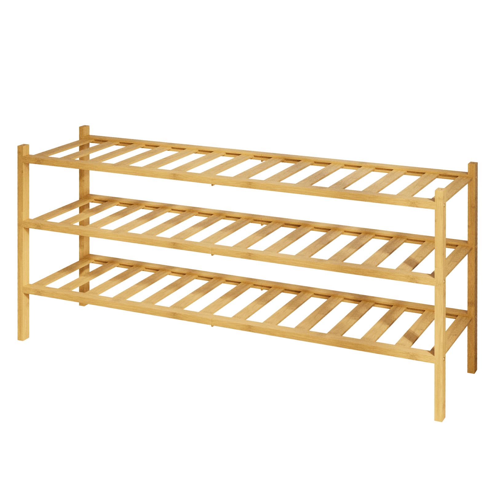 Kitsure Bamboo Wooden Shoe Rack for Closet - Stackable Shoe Organizer with Modular Structure, Space-Saving Shoe Shelf for Entryway, Living Room, Bedroom, 26.8" x 11" x 18.9", Natural