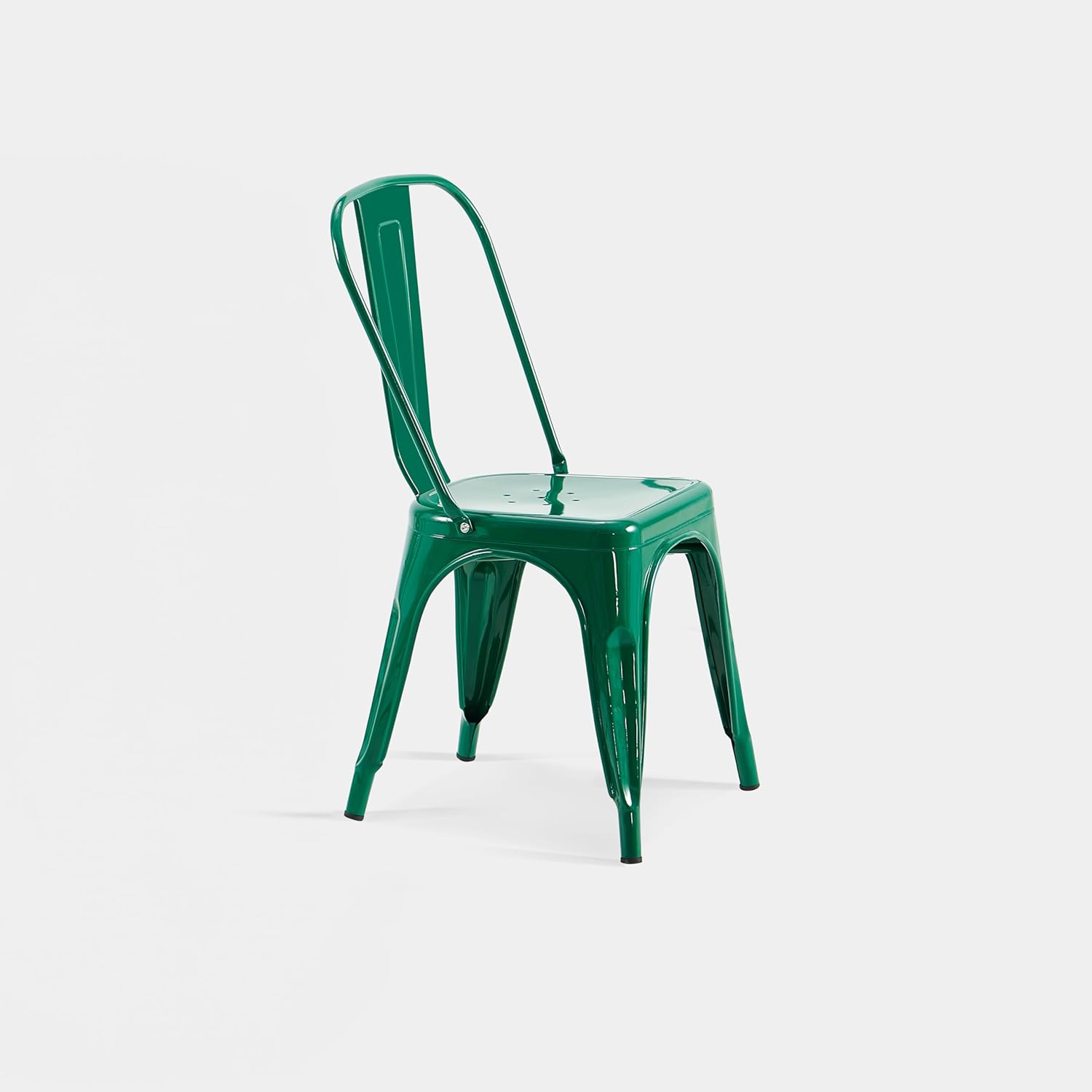 AC Pacific 18 Inch Seat Height Industrial Metal Dining Chairs, Stackable Kitchen or Bar Seat, Durable Modern Design, Versatile Accent Furniture, Set of 4, Green
