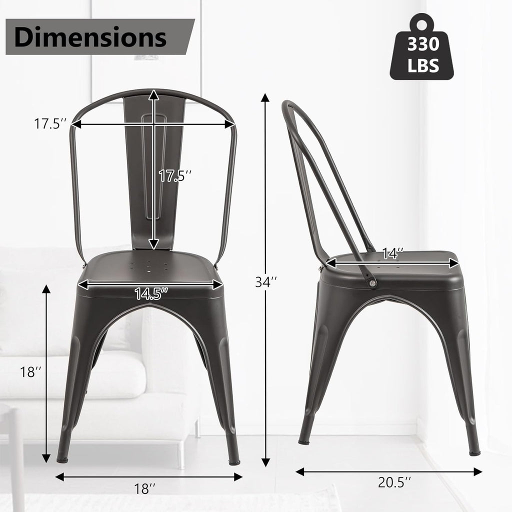 COSTWAY Metal Dining Chairs Set of 4, 18 Inch Stackable Industrial Kitchen Tolix Side Chairs with Detachable High Back for Dining Room, Cafe, Restaurant, Bistro (Bronze)