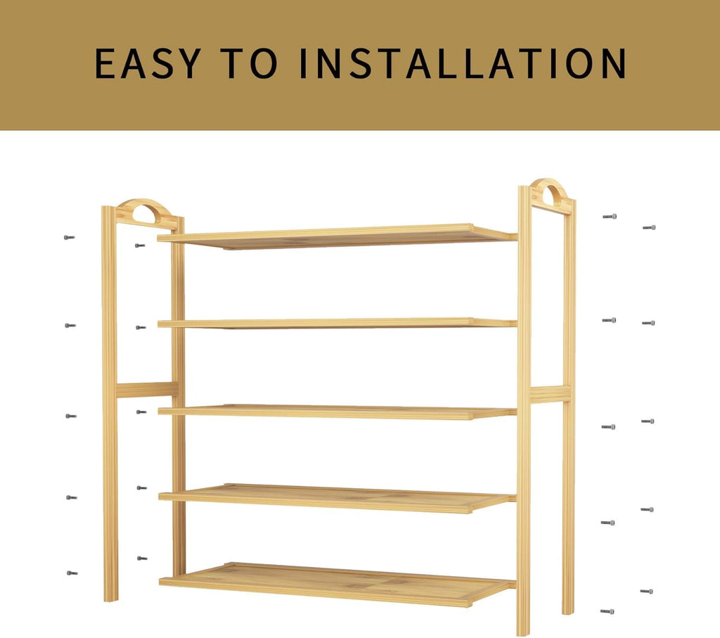 UDEAR Bamboo Shoe Rack 5-Tier Shoe Storage Organizer Entryway Shoe Shelf