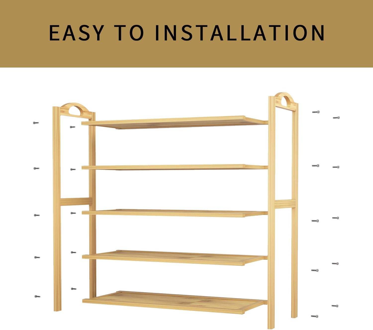 UDEAR Bamboo Shoe Rack 5-Tier Shoe Storage Organizer Entryway Shoe Shelf