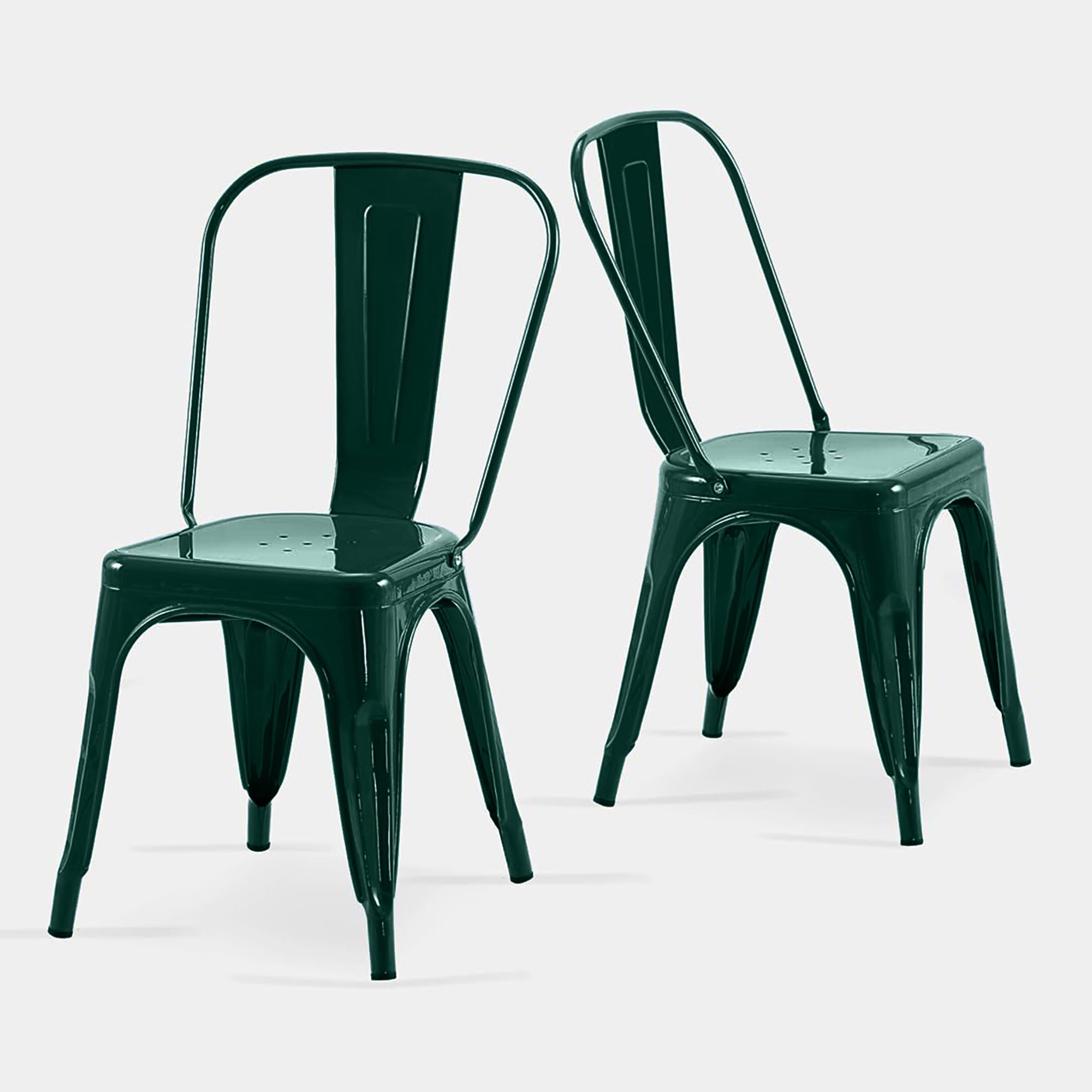 AC Pacific 18 Inch Seat Height Industrial Metal Dining Chairs, Stackable Kitchen or Bar Seat, Durable Modern Design, Versatile Accent Furniture, Set of 4, Green