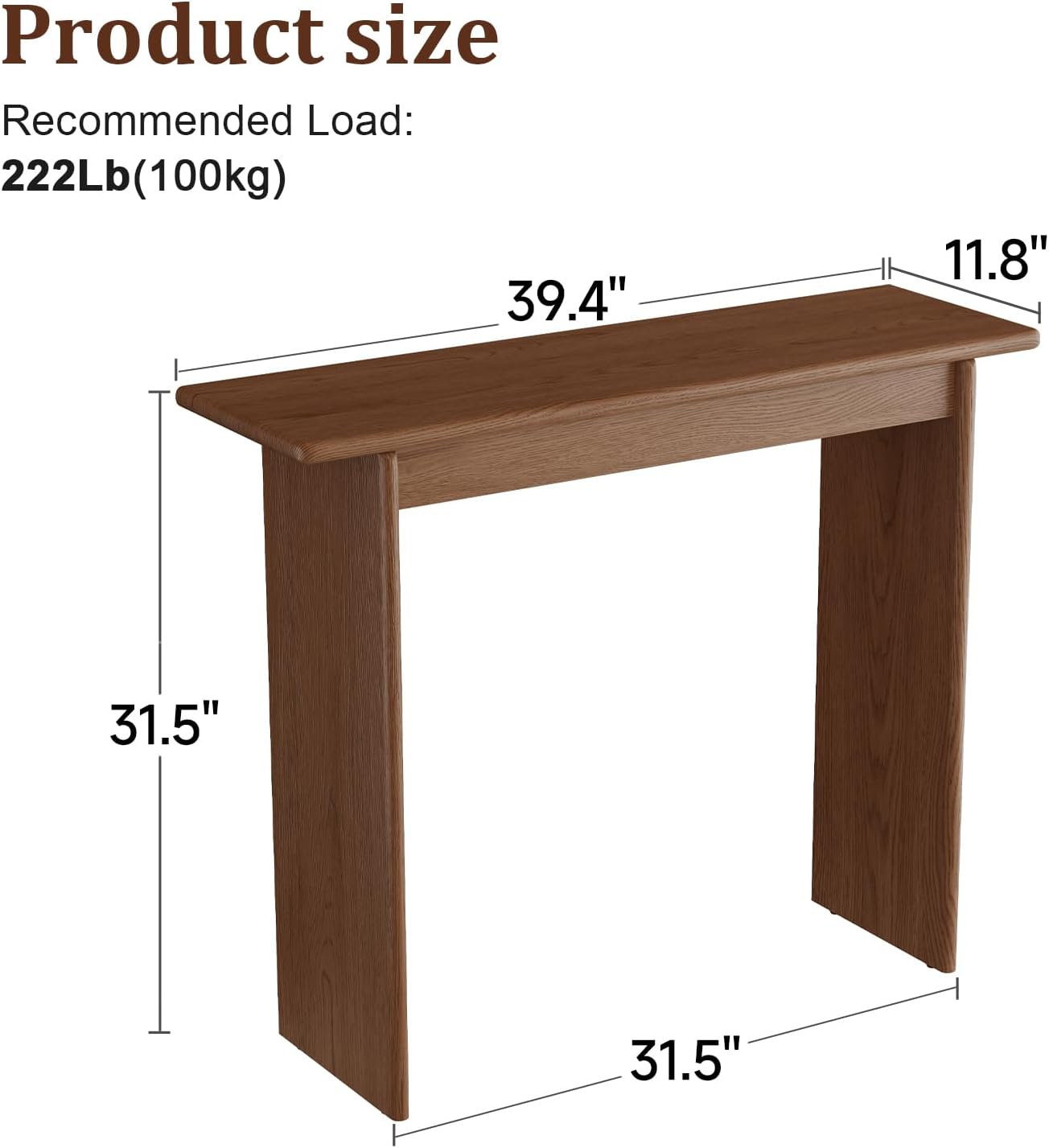 AQIMUELE Walnut Console Table Thin Rubberwood Minimalist Mid-Century Style | Stable and Sturdy 39.4" W x 11.8" D x 31.5" H for Entryway/Sofa Back