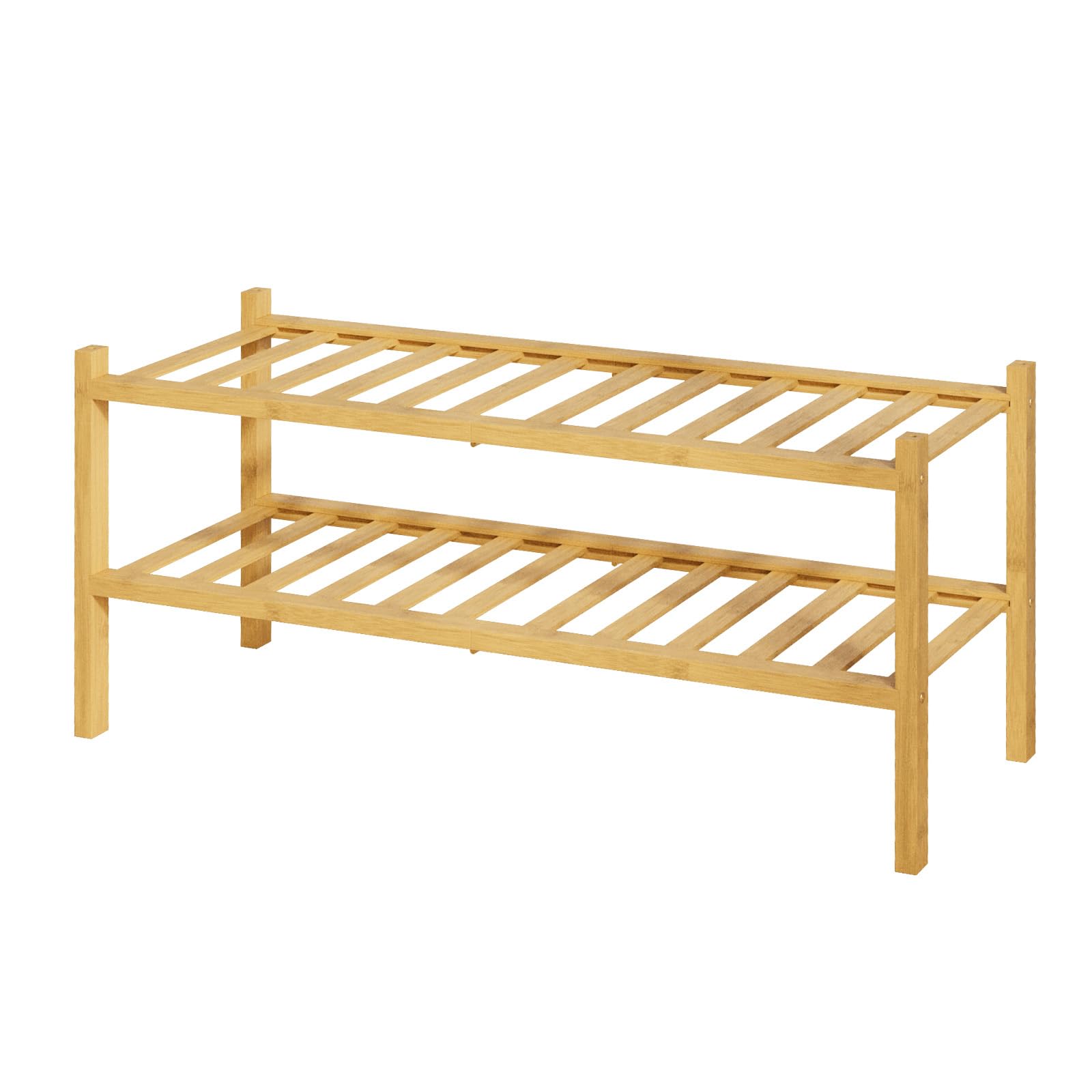 Kitsure Bamboo Wooden Shoe Rack for Closet - Stackable Shoe Organizer with Modular Structure, Space-Saving Shoe Shelf for Entryway, Living Room, Bedroom, 26.8" x 11" x 18.9", Natural