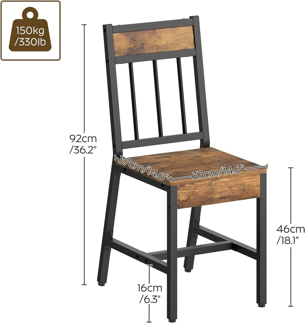 Dining Chairs Set of 4, Industrial Kitchen Chairs with Metal Frame, Slanted Back, Wooden Dining Chair Set, for Kitchen, Living Room, Rustic Brown and Black CY03L4BR