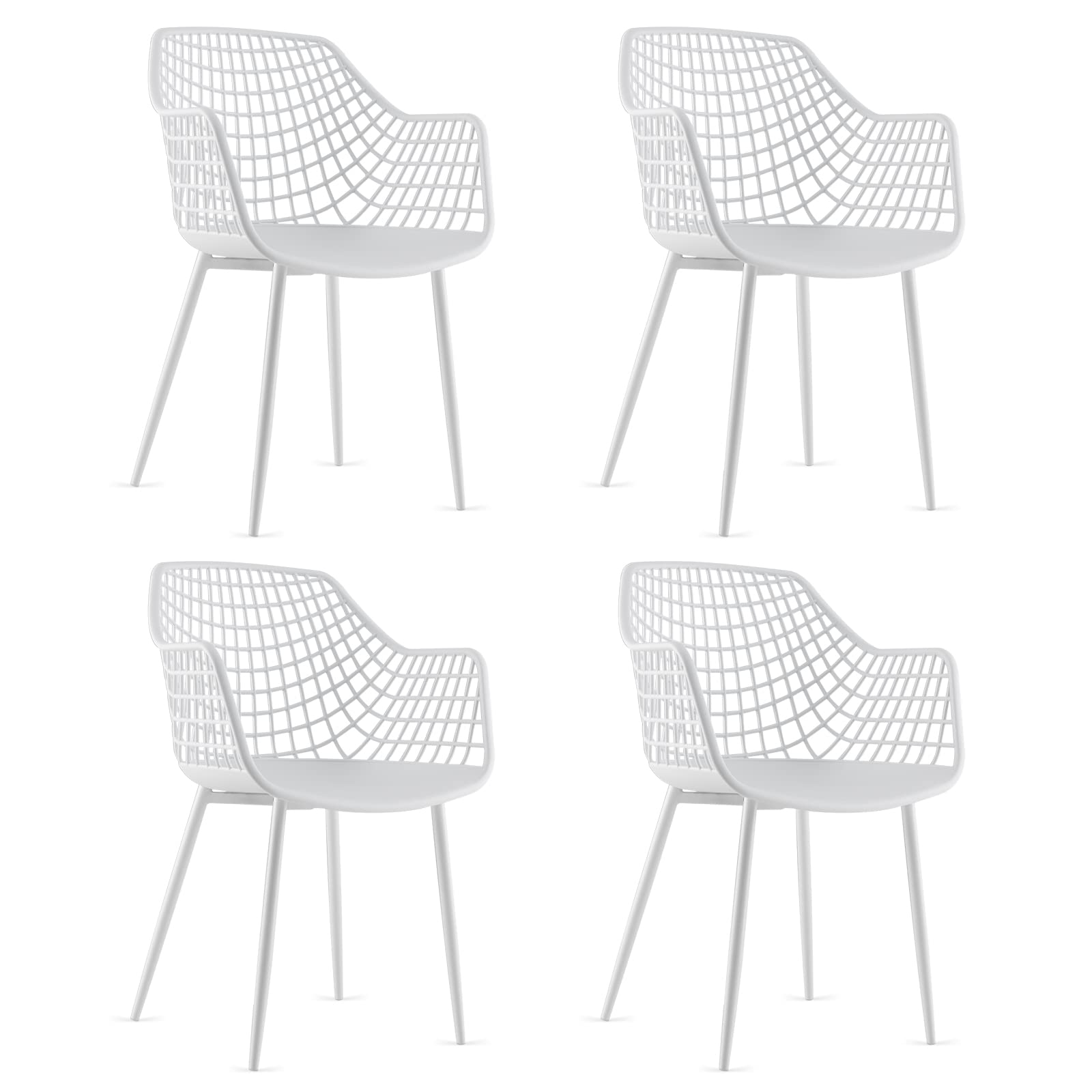Giantex Modern Dining Chairs Set of 4 - Black Arm Chair with 15" High Backrest, Powder-Coated Metal Legs, Anti-Slip Foot Pads, Max Load 265 lbs, Kitchen Dining Room