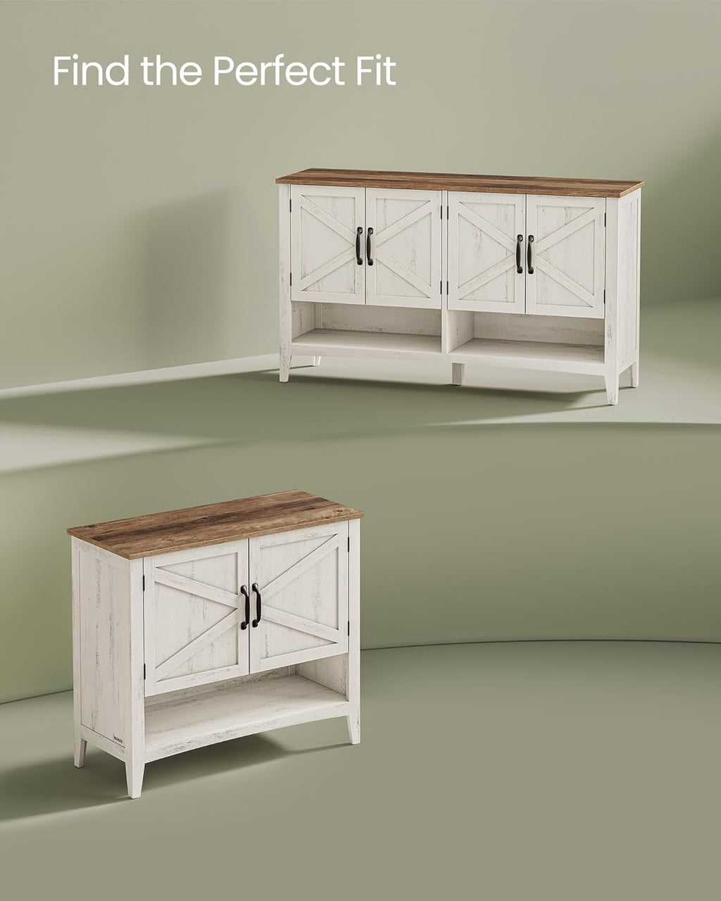 VASAGLE LIRY Collection - Shoe Cabinet, 3-Tier Storage Organizer, Shoe Shelf, Farmhouse Freestanding Cabinet, Height-Adjustable Shelf, 13.8 x 31.5 x 27.6 Inches, Rustic White ULBC038W01