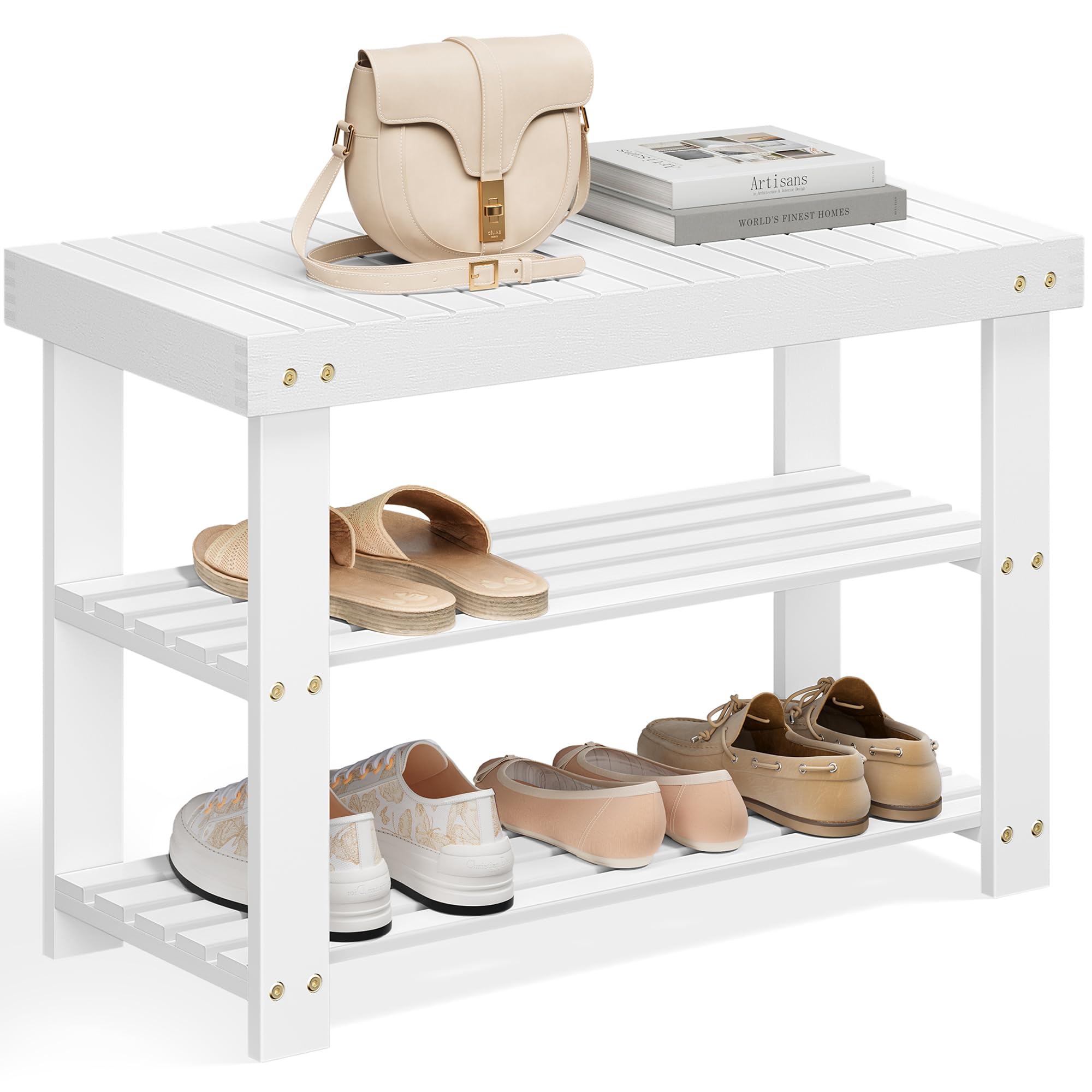 SONGMICS Shoe Rack Bench, 3-Tier Bamboo Shoe Storage Organizer, Entryway Bench, Holds Up to 286 lb, 11.3 x 27.6 x 17.8 Inches, for Entryway Bathroom Bedroom, Ink Black ULBS04H