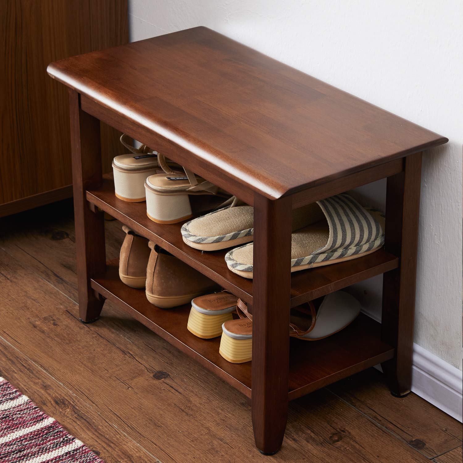 XKZG Storage Bench Wooden Shoe Rack Bench Rustic Solid Wood Entryway Bench (Brown,31.5")