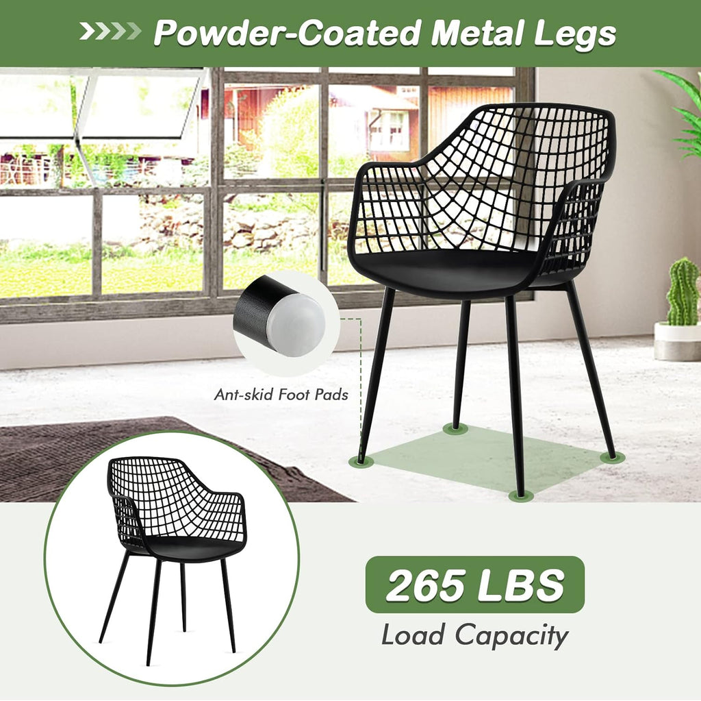 Giantex Modern Dining Chairs Set of 4 - Black Arm Chair with 15" High Backrest, Powder-Coated Metal Legs, Anti-Slip Foot Pads, Max Load 265 lbs, Kitchen Dining Room