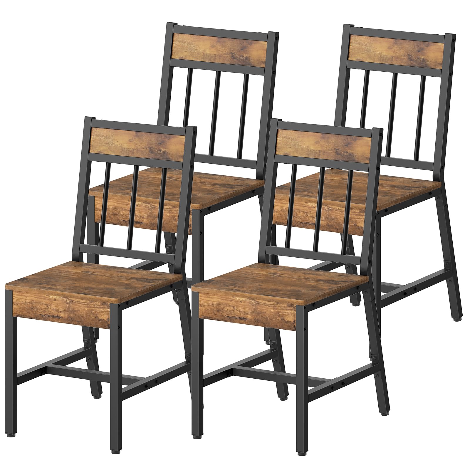 Dining Chairs Set of 4, Industrial Kitchen Chairs with Metal Frame, Slanted Back, Wooden Dining Chair Set, for Kitchen, Living Room, Rustic Brown and Black CY03L4BR