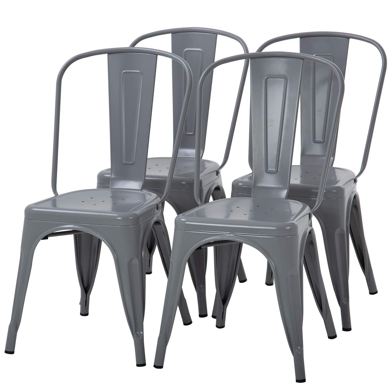 FDW Metal Dining Chairs Metal Chairs Patio Chair Seat Height Dining Room Kitchen Chair Tolix Restaurant Chairs Bar Stackable Chair Trattoria Metal Indoor Outdoor Chairs (Black)