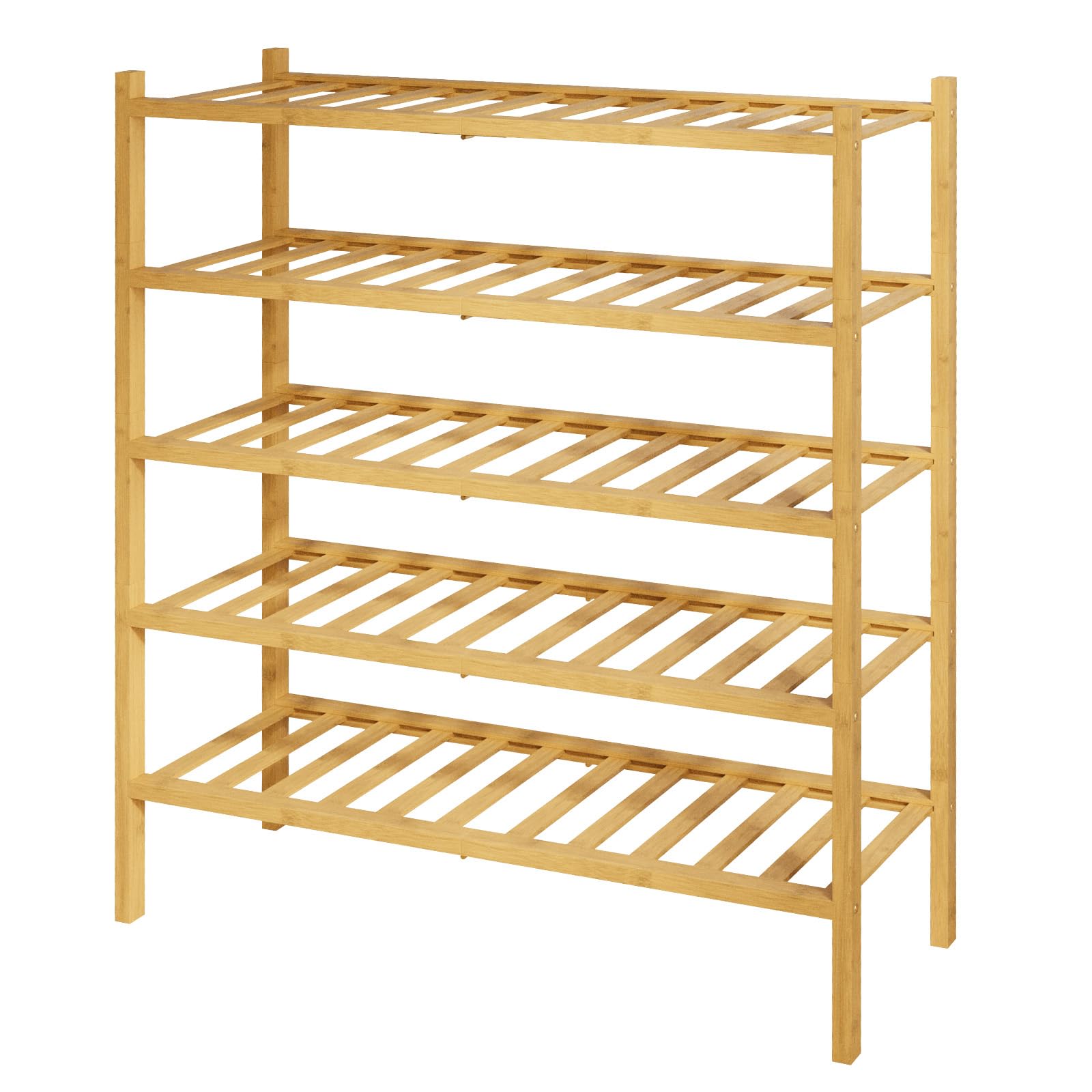 Kitsure Bamboo Wooden Shoe Rack for Closet - Stackable Shoe Organizer with Modular Structure, Space-Saving Shoe Shelf for Entryway, Living Room, Bedroom, 26.8" x 11" x 18.9", Natural