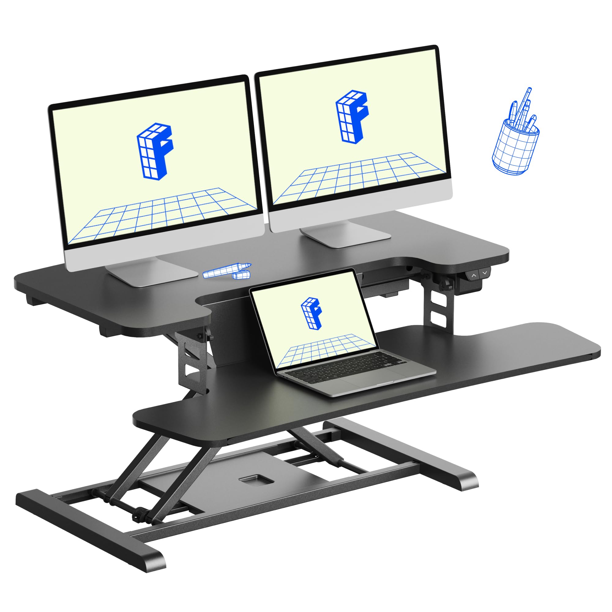 FLEXISPOT 35 inch Electric Standing Desk Converter, Motorized Stand up Desk Riser, Monitor and Laptop Workstation with Wide Keyboard Tray, Black