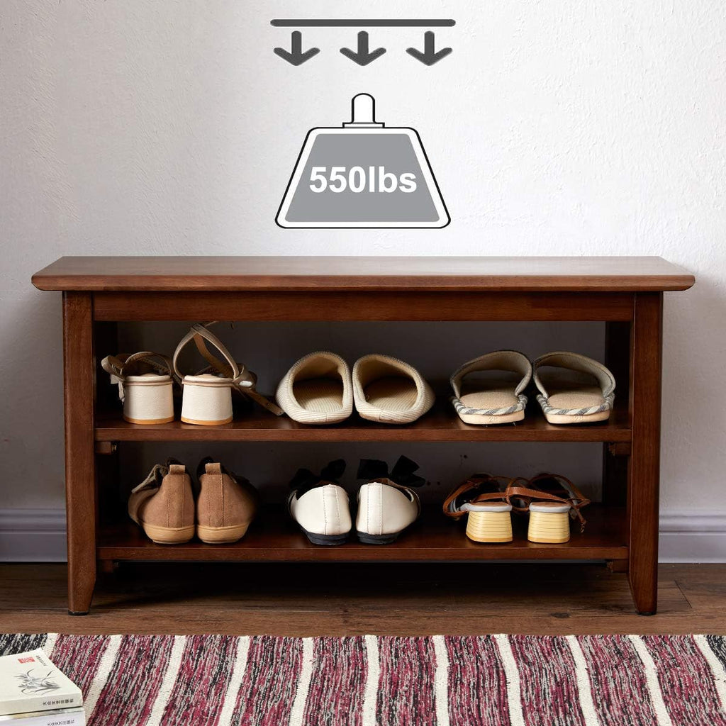 XKZG Storage Bench Wooden Shoe Rack Bench Rustic Solid Wood Entryway Bench (Brown,31.5")