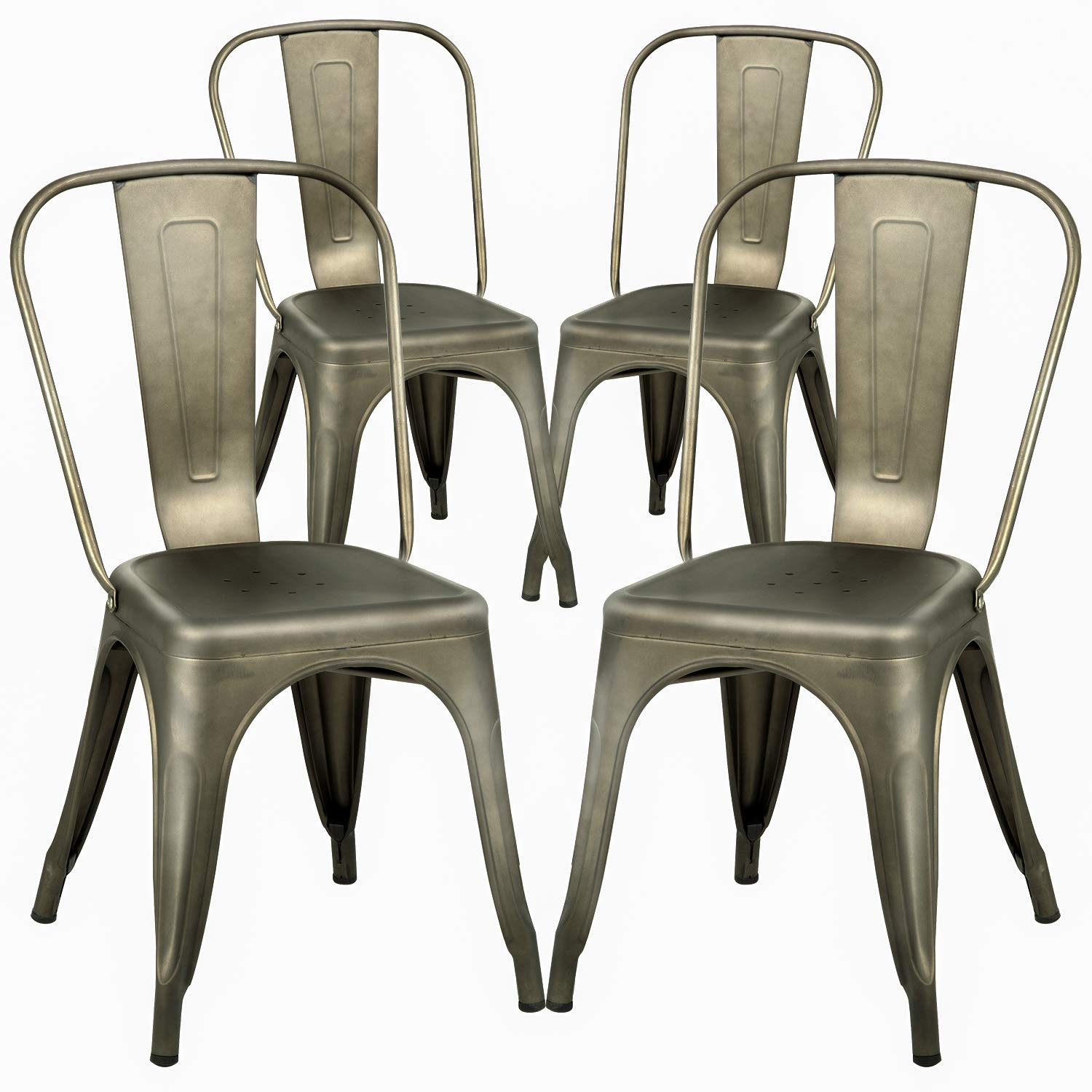 FDW Metal Dining Chairs Metal Chairs Patio Chair Seat Height Dining Room Kitchen Chair Tolix Restaurant Chairs Bar Stackable Chair Trattoria Metal Indoor Outdoor Chairs (Black)