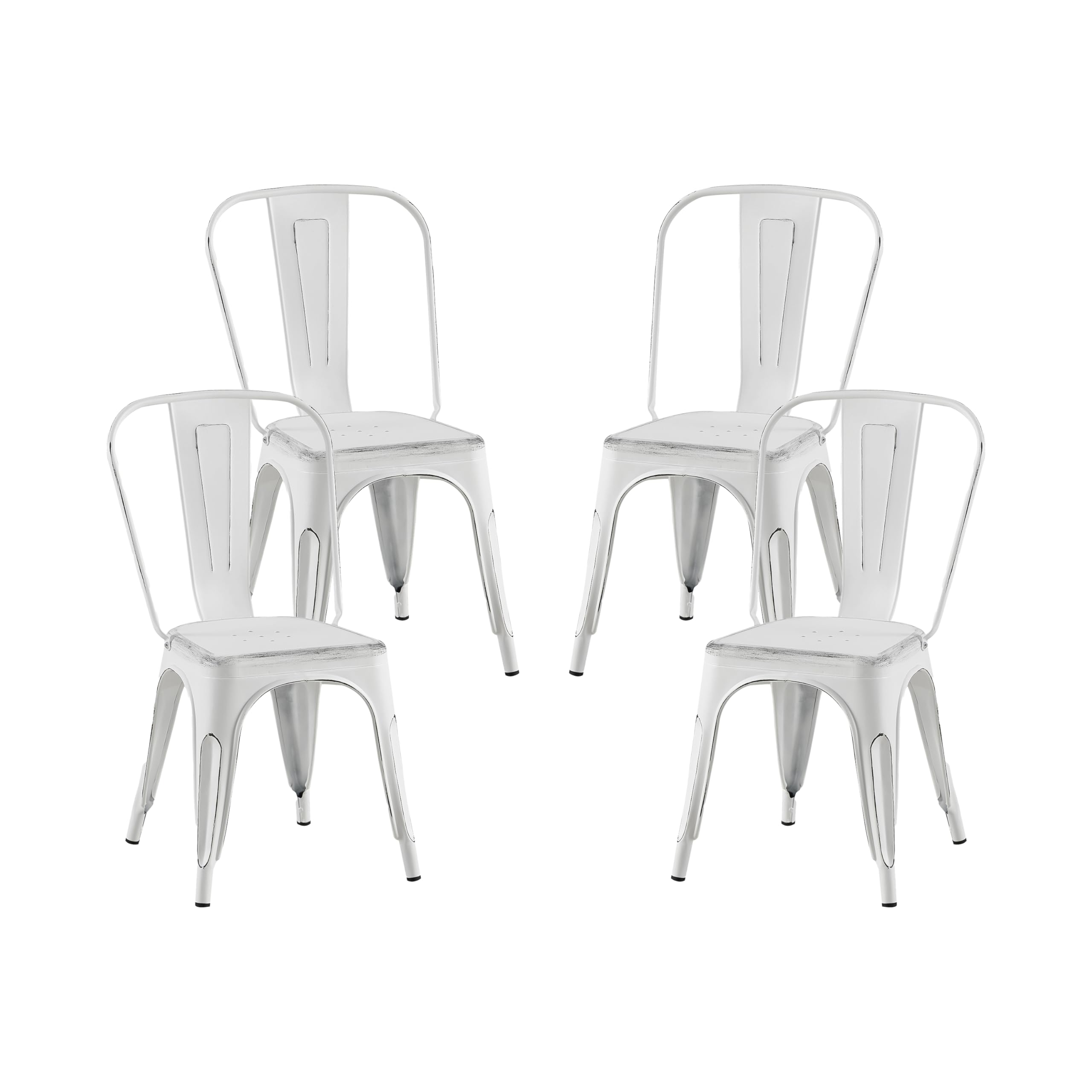 AC Pacific 18 Inch Seat Height Industrial Metal Dining Chairs, Stackable Kitchen or Bar Seat, Durable Modern Design, Versatile Accent Furniture, Set of 4, Green