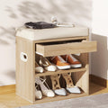 YMYNY Small Shoe Storage Bench with Cushion and Drawer, 2 Tier Adjustable Entryway Bench with Storage, Wooden Shoe Rack Bench for Entryway, Living Room, Hallway, Bedroom, Light Natural, HSC002R