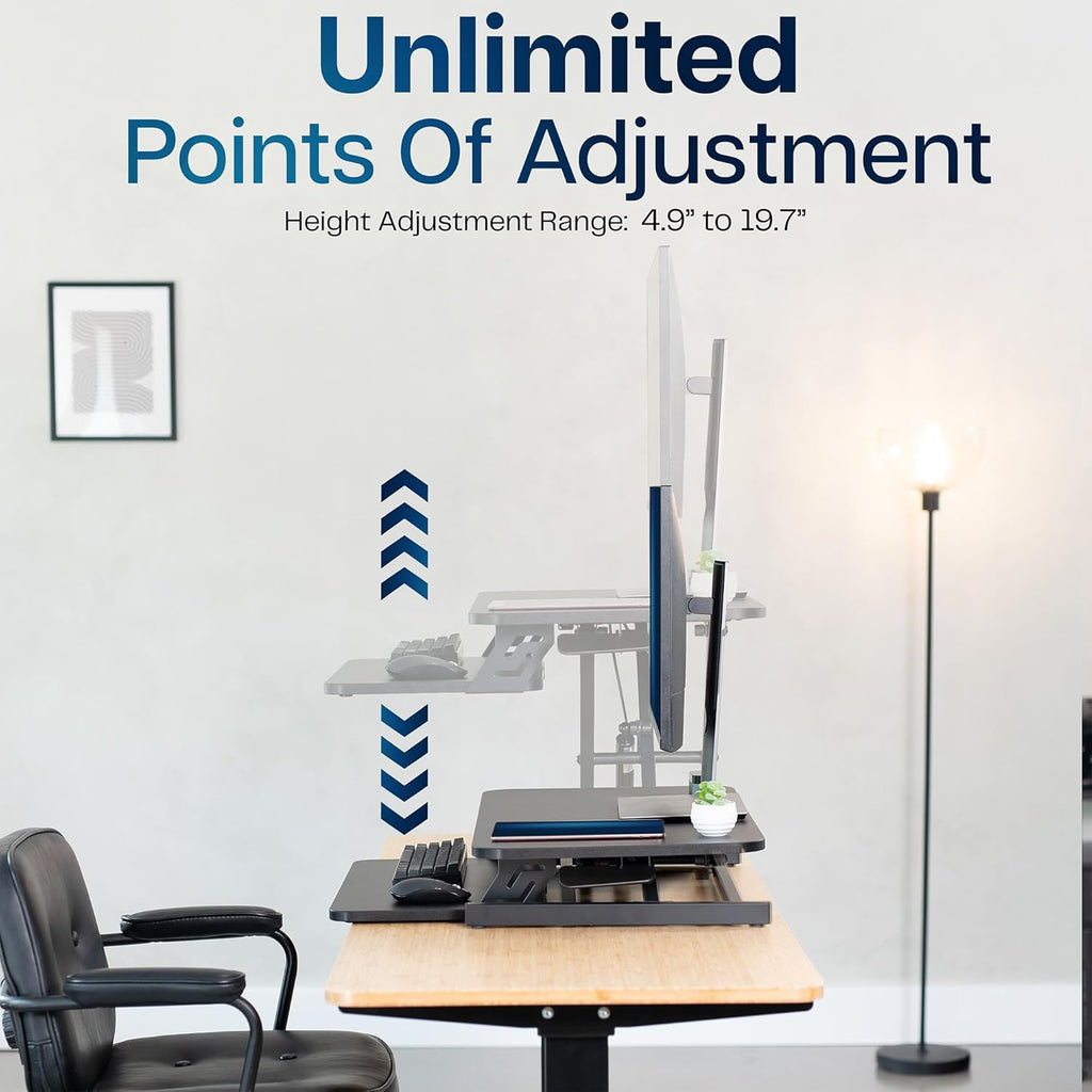 VIVO Height Adjustable 28 inch Stand Up Desk Converter, Quick Sit to Stand Tabletop Dual Monitor Riser Workstation, Black, DESK-V028S