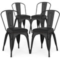 COSTWAY Metal Dining Chairs Set of 4, 18.5 Inch Stackable Industrial Kitchen Tolix Side Chairs with Cushions, Detachable High Back for Dining Room, Cafe, Restaurant, Bistro (Bronze)