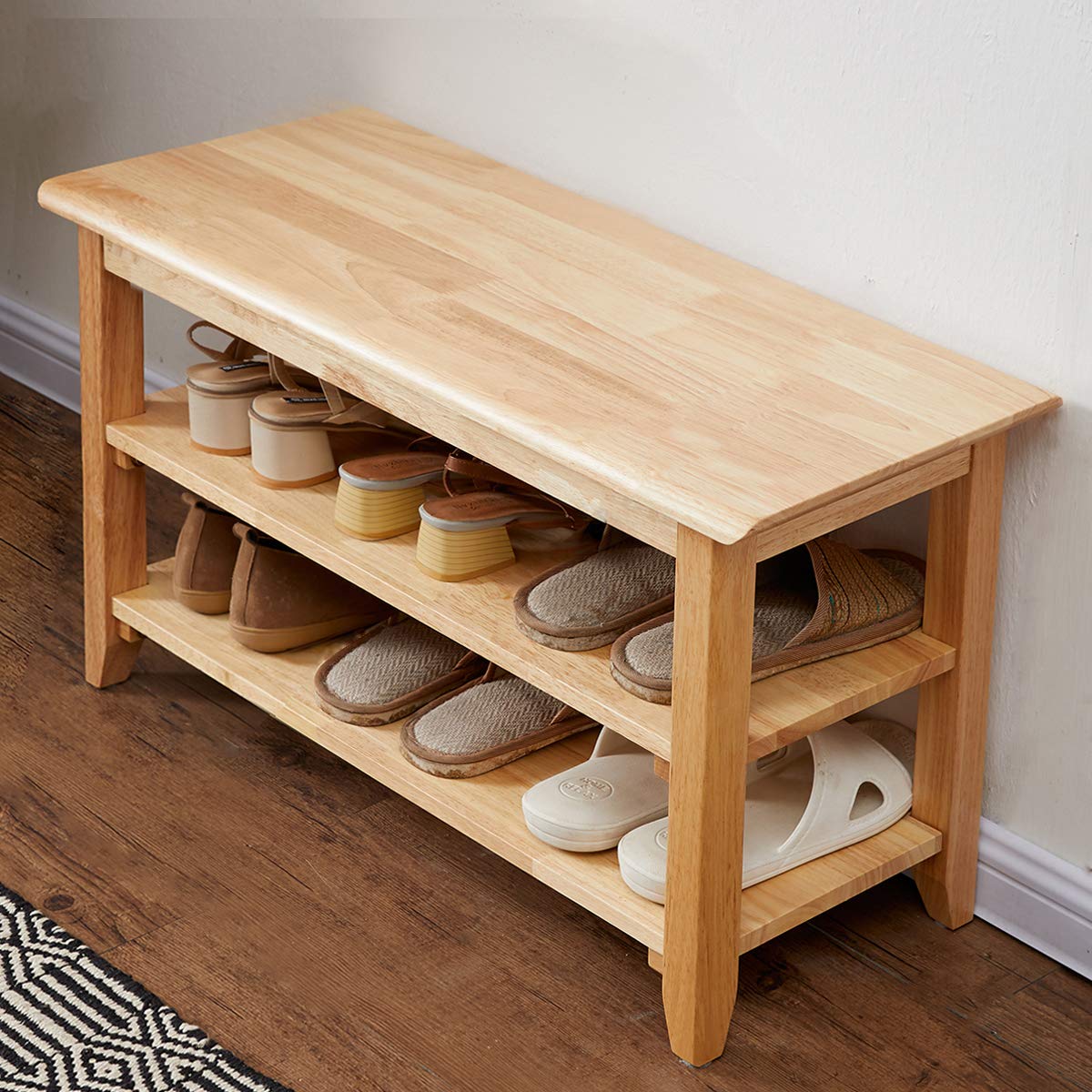 XKZG Storage Bench Wooden Shoe Rack Bench Rustic Solid Wood Entryway Bench (Brown,31.5")