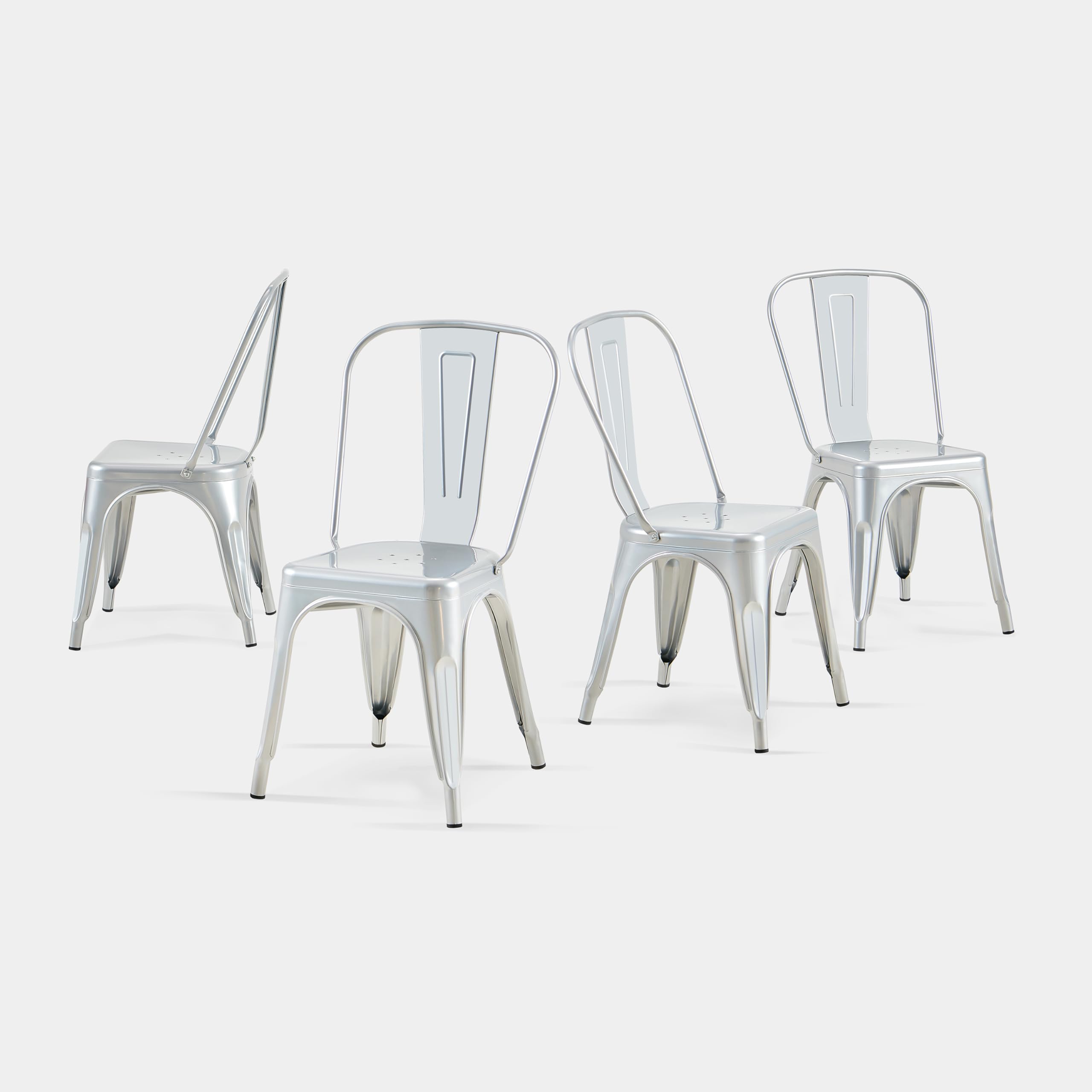 AC Pacific 18 Inch Seat Height Industrial Metal Dining Chairs, Stackable Kitchen or Bar Seat, Durable Modern Design, Versatile Accent Furniture, Set of 4, Green