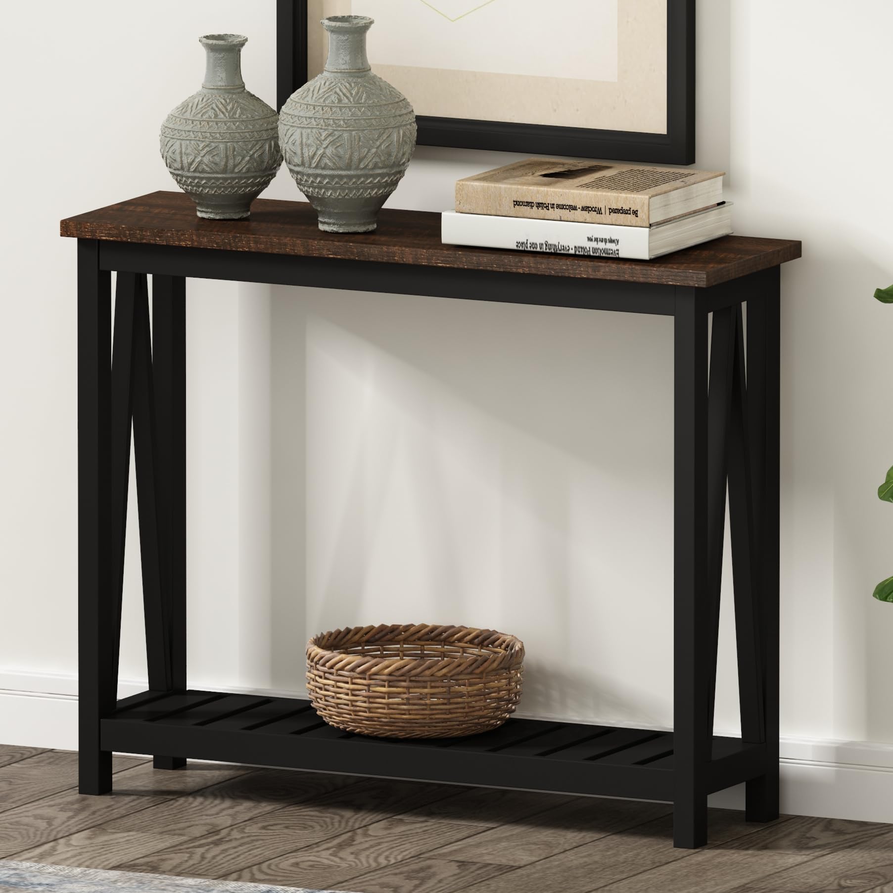 ChooChoo Farmhouse Console Table, Rustic Vintage Narrow Sofa Table for Entryway, Living Room, Hallway, 40 Espresso