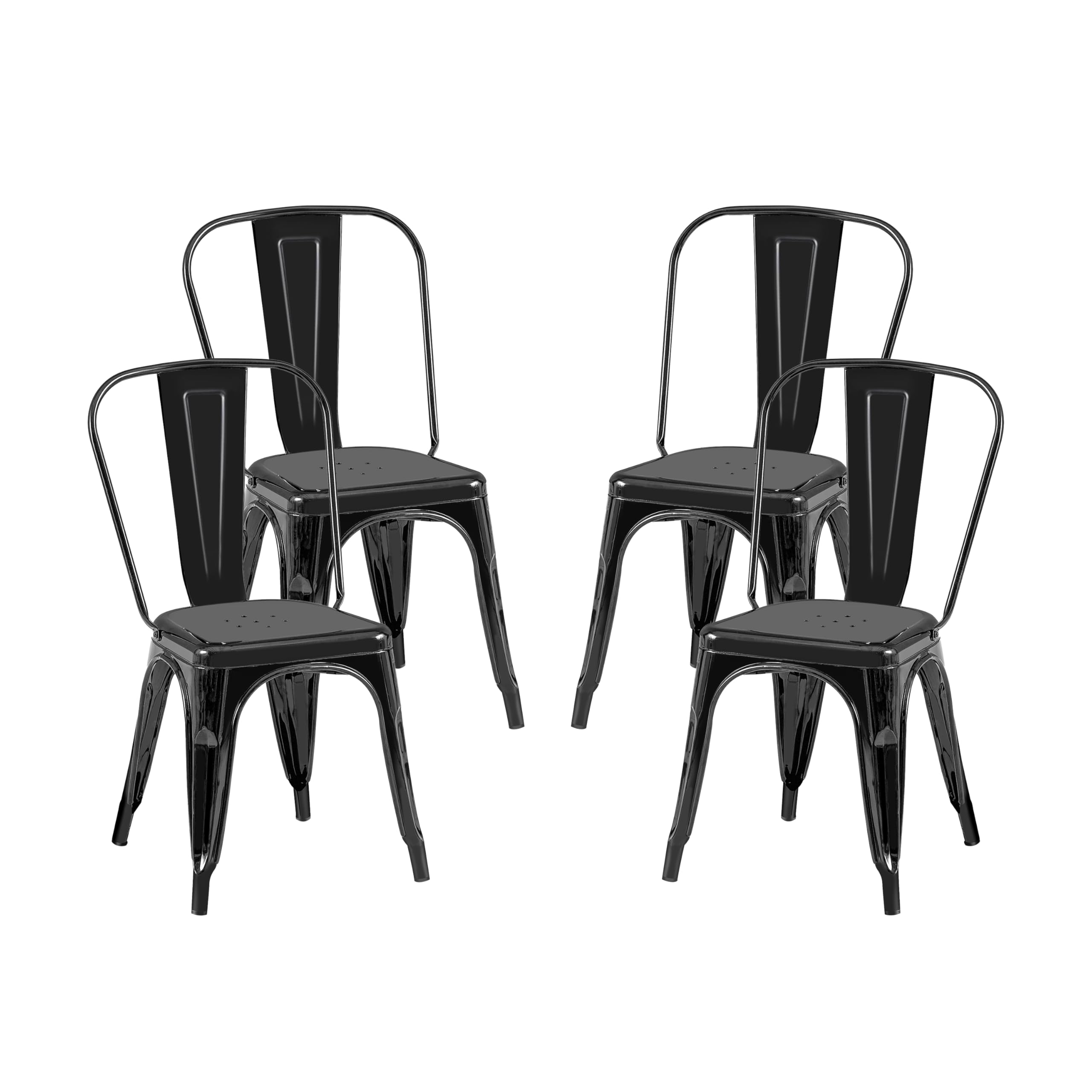 AC Pacific 18 Inch Seat Height Industrial Metal Dining Chairs, Stackable Kitchen or Bar Seat, Durable Modern Design, Versatile Accent Furniture, Set of 4, Green