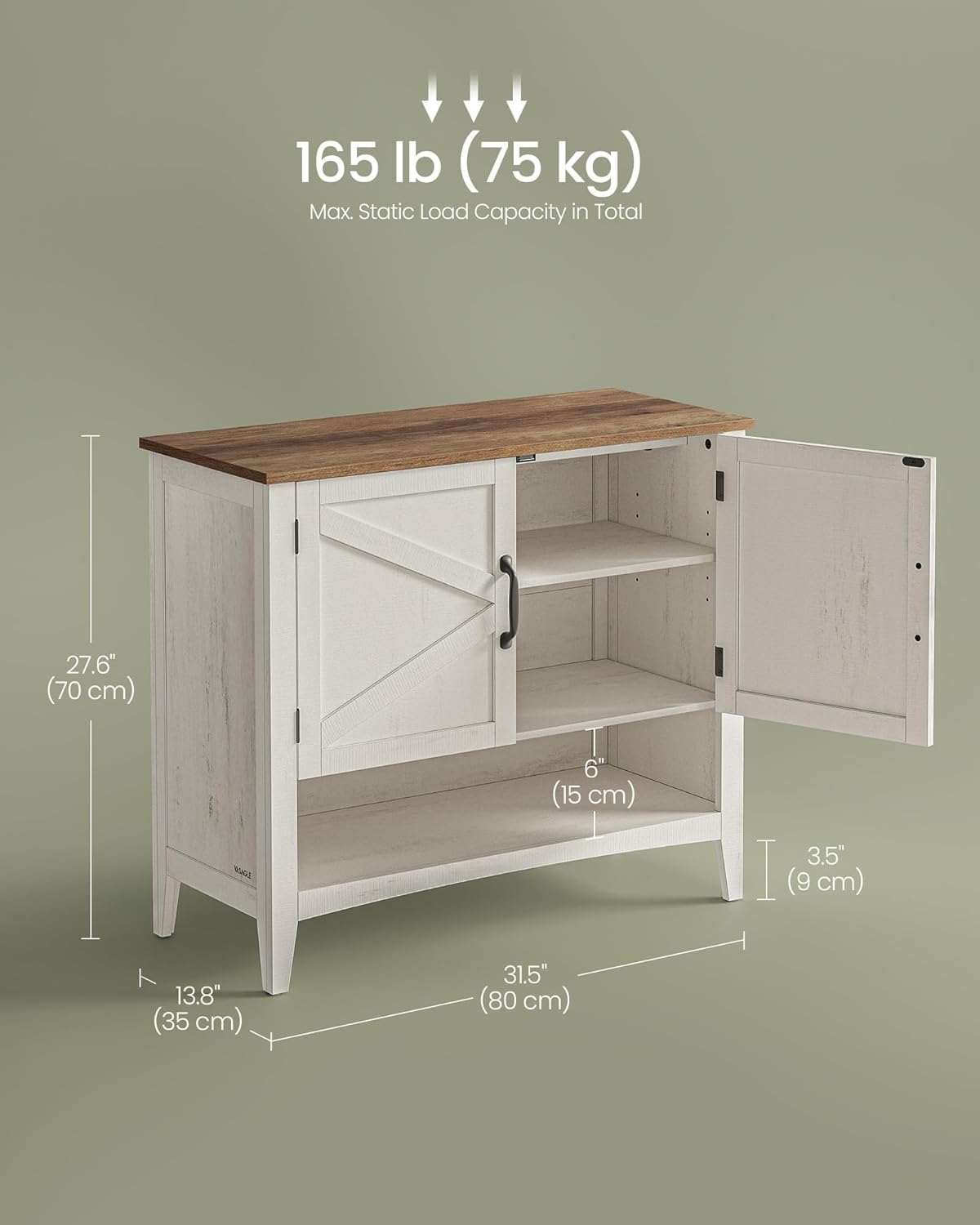 VASAGLE LIRY Collection - Shoe Cabinet, 3-Tier Storage Organizer, Shoe Shelf, Farmhouse Freestanding Cabinet, Height-Adjustable Shelf, 13.8 x 31.5 x 27.6 Inches, Rustic White ULBC038W01