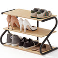 3-Tier Shoe Rack, Wooden Shoe Storage with S Shape Heavy Duty Metal Free Standing, Shoe Organizer Shelf for Entryway, Living Room, Closet, Bedroom (Rustic)