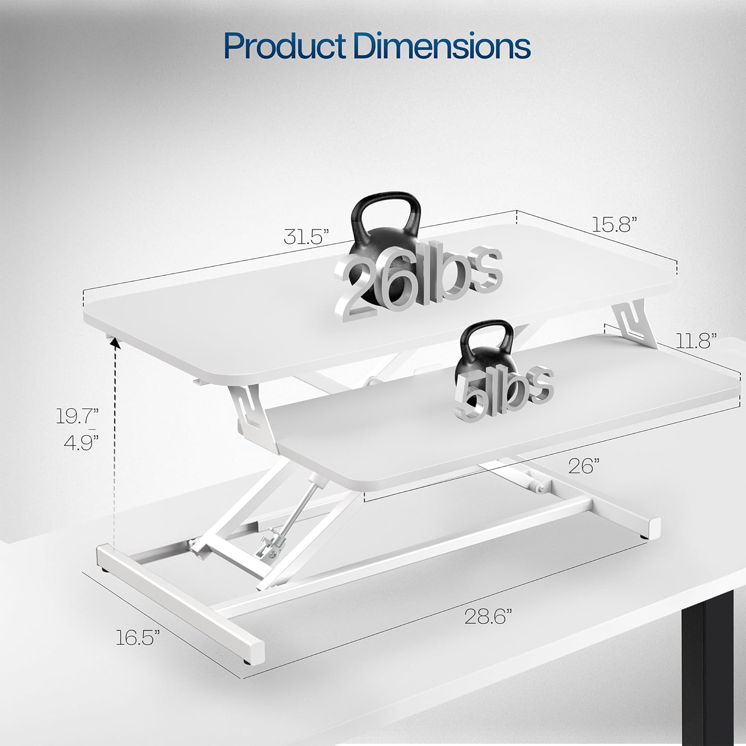 VIVO Desk Converter 32 inch Height Adjustable, MDF Wood Sit to Stand Riser, White, DESK-V000SW