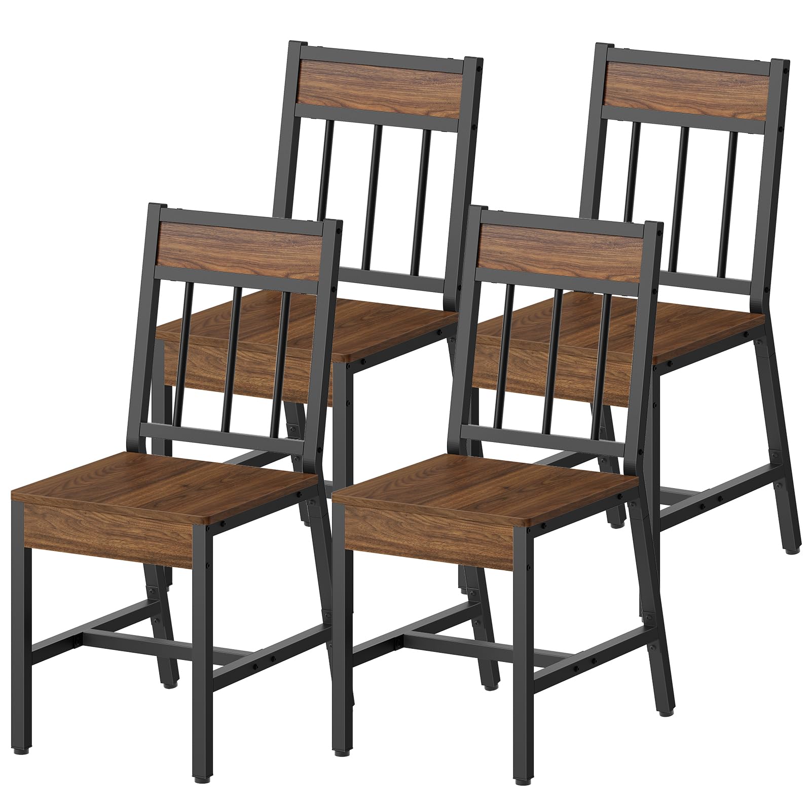 Dining Chairs Set of 4, Industrial Kitchen Chairs with Metal Frame, Slanted Back, Wooden Dining Chair Set, for Kitchen, Living Room, Rustic Brown and Black CY03L4BR