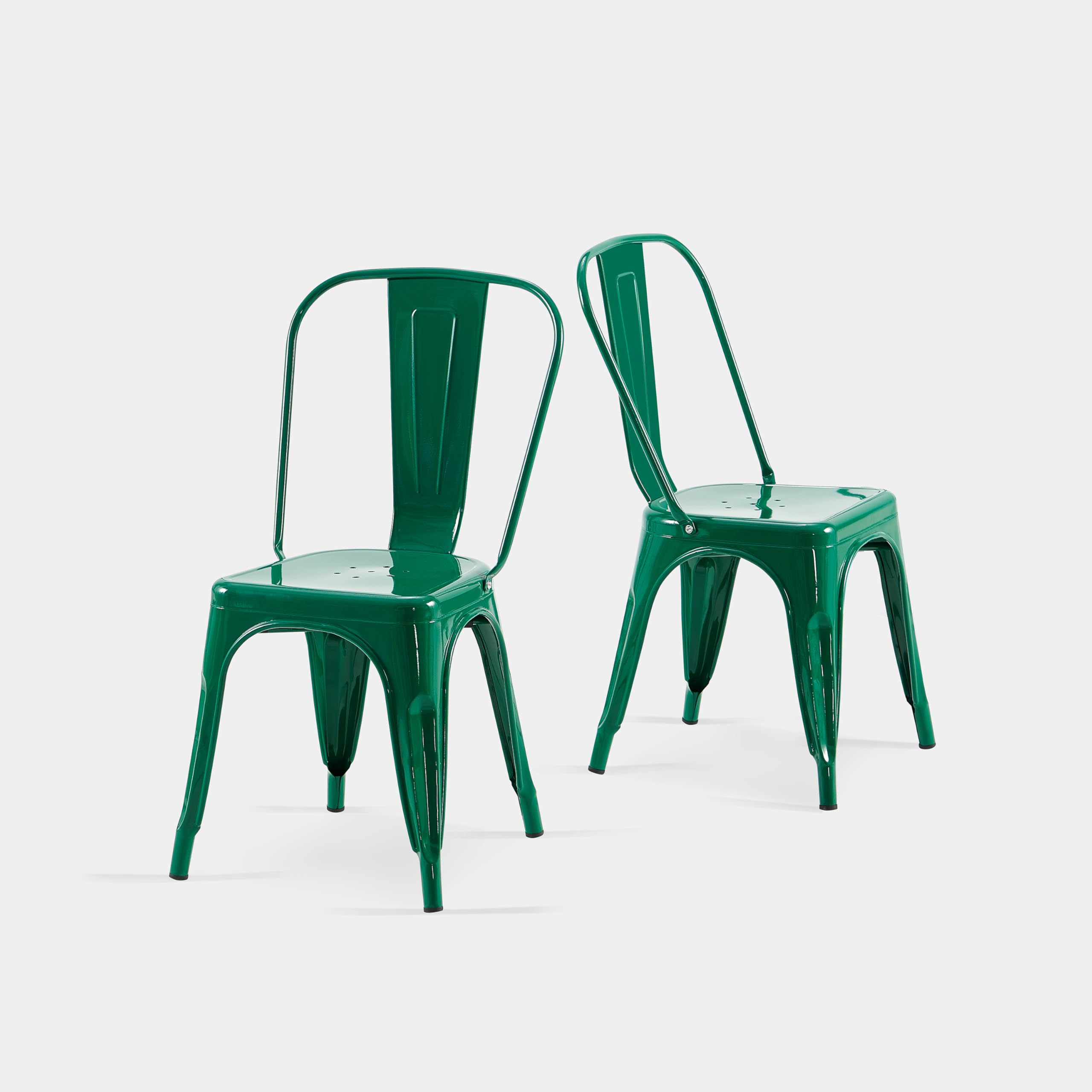 AC Pacific 18 Inch Seat Height Industrial Metal Dining Chairs, Stackable Kitchen or Bar Seat, Durable Modern Design, Versatile Accent Furniture, Set of 4, Green