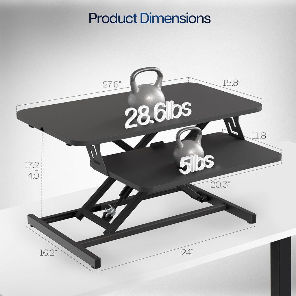 VIVO Height Adjustable 28 inch Stand Up Desk Converter, Quick Sit to Stand Tabletop Dual Monitor Riser Workstation, Black, DESK-V028S